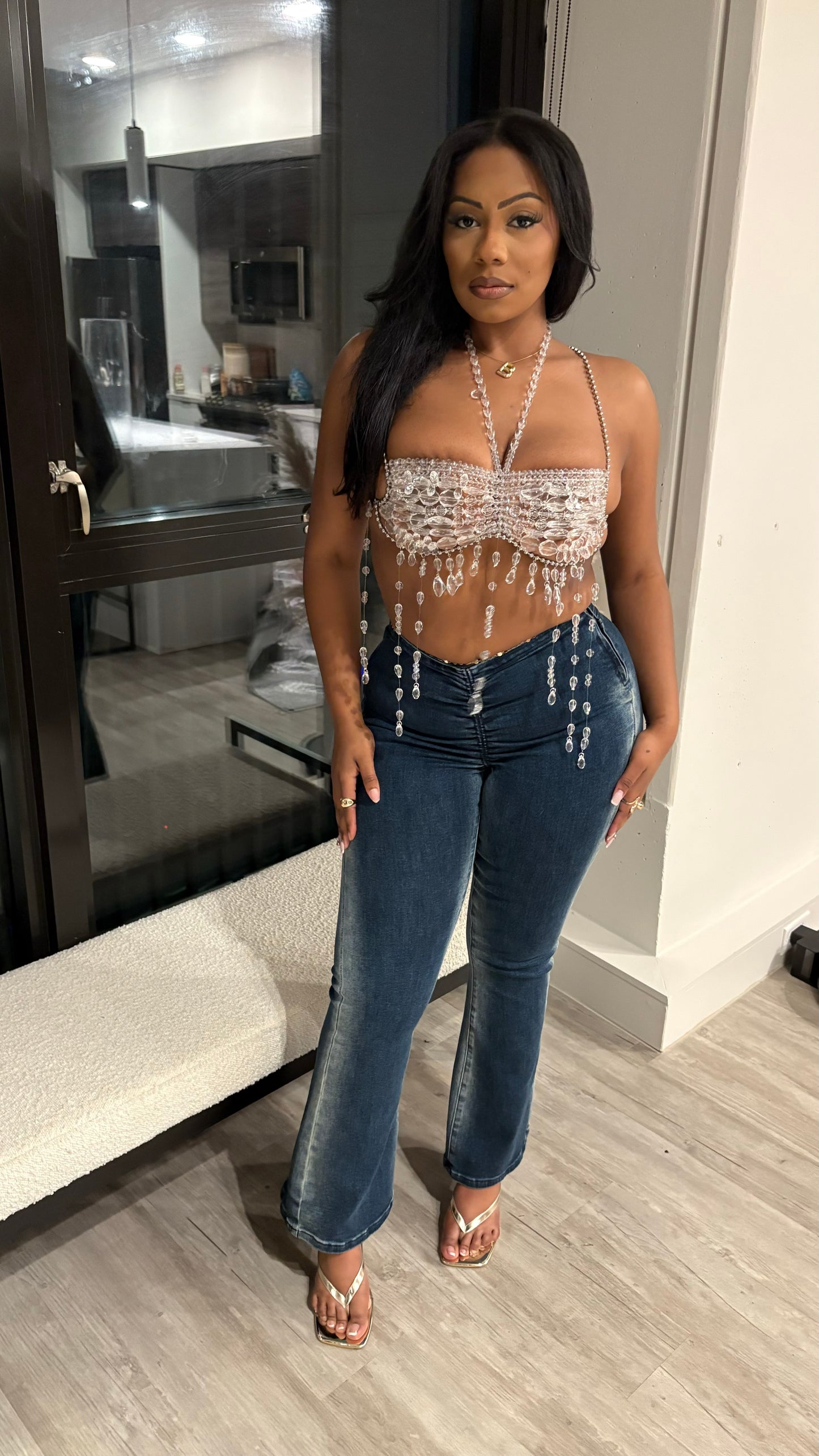 Crystal Tears Beaded Acrylic Crop Top