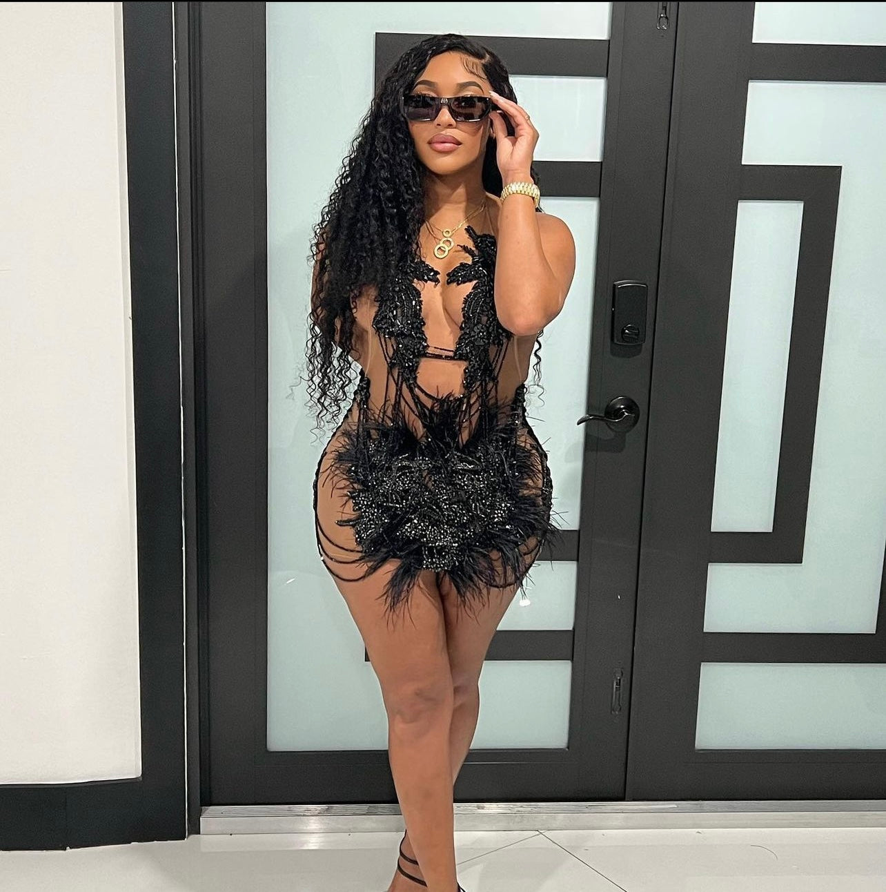 PREORDER ONLY Dark Fantasy Rhinestone Feather Luxe Mini Dress