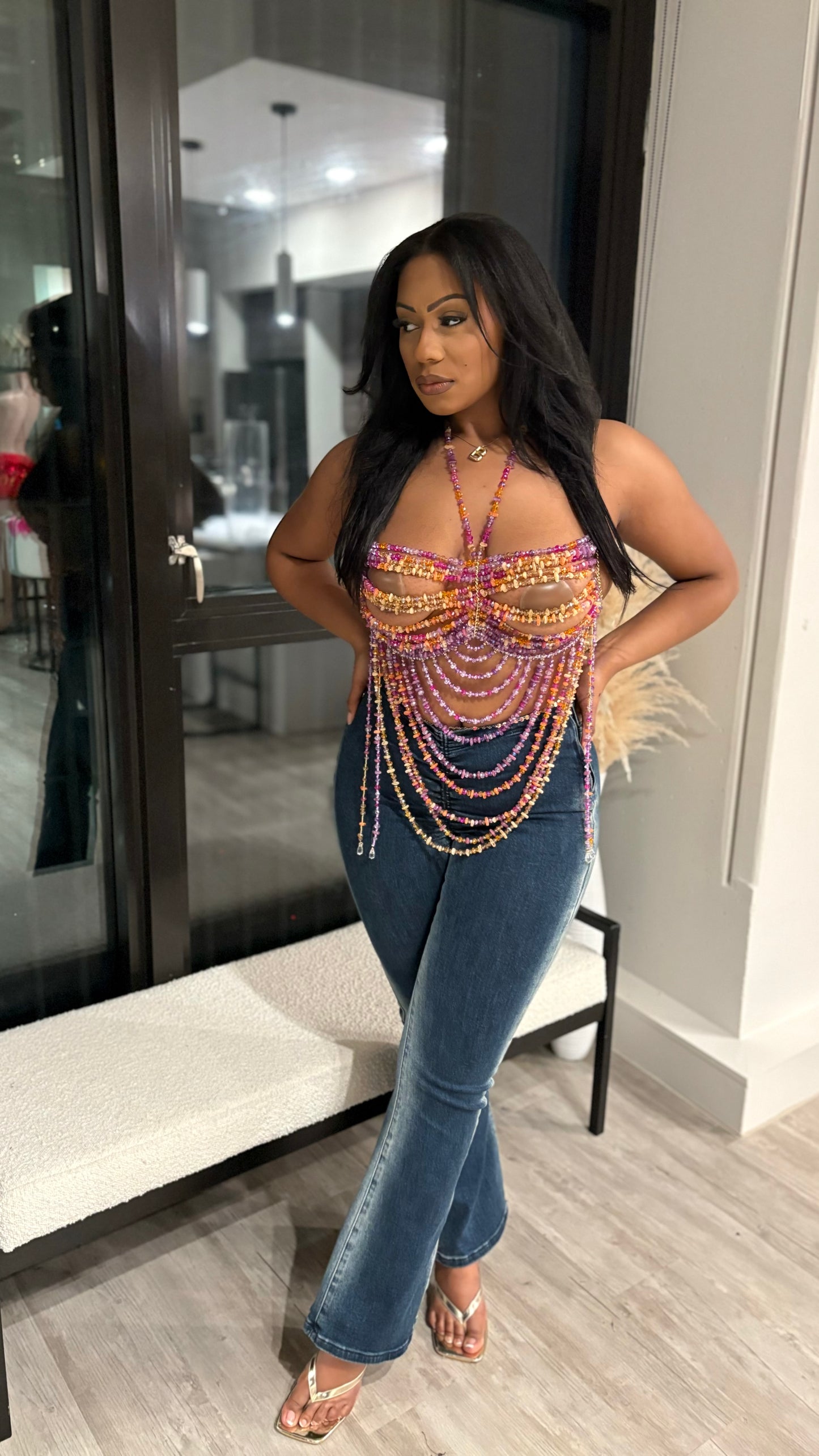 Escape To The Sunset Beaded Crop Top