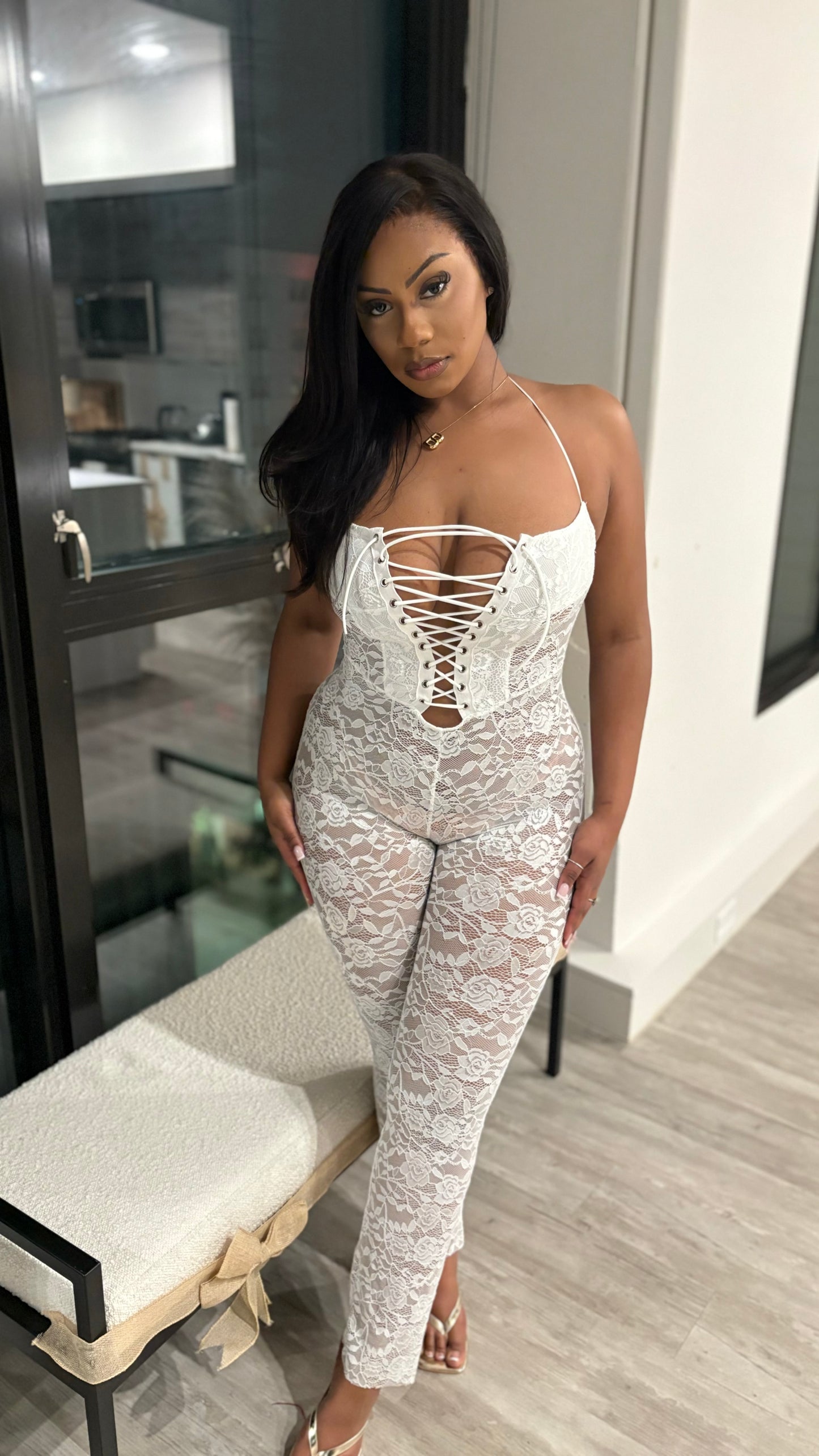 Sexy Mami Lace Jumpsuit - white