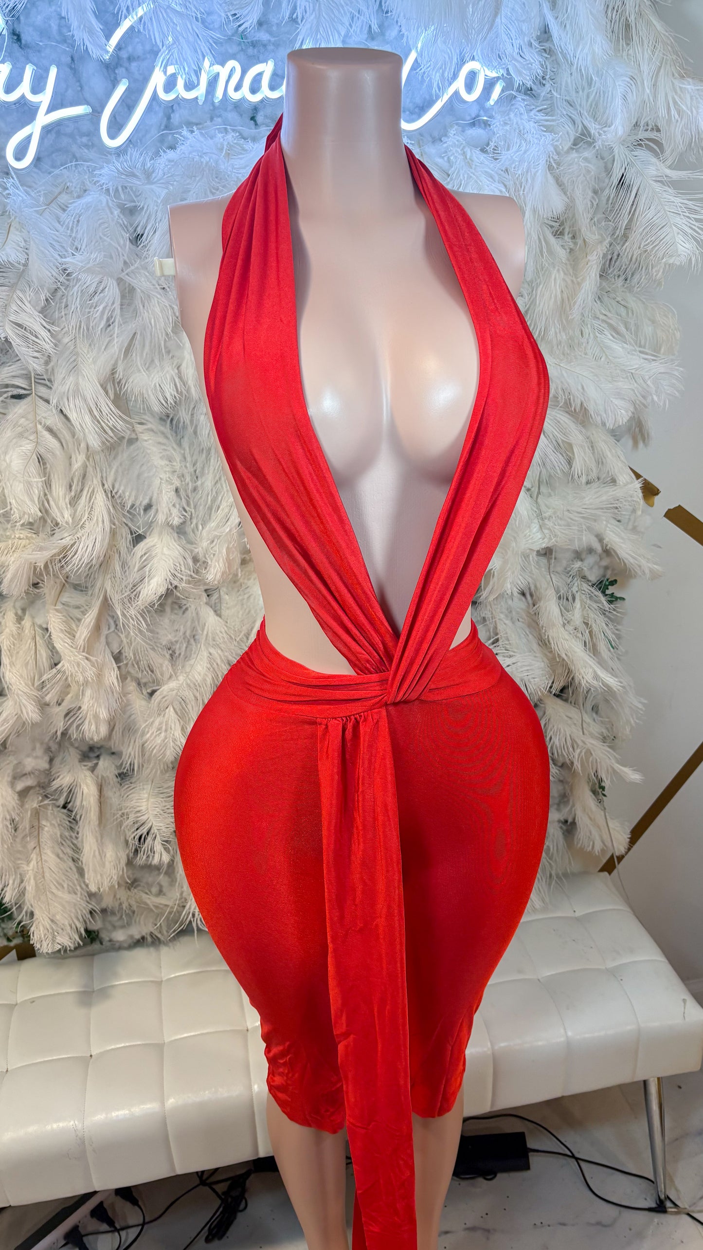 Temptation Aura Twisted Halter Romper- Red