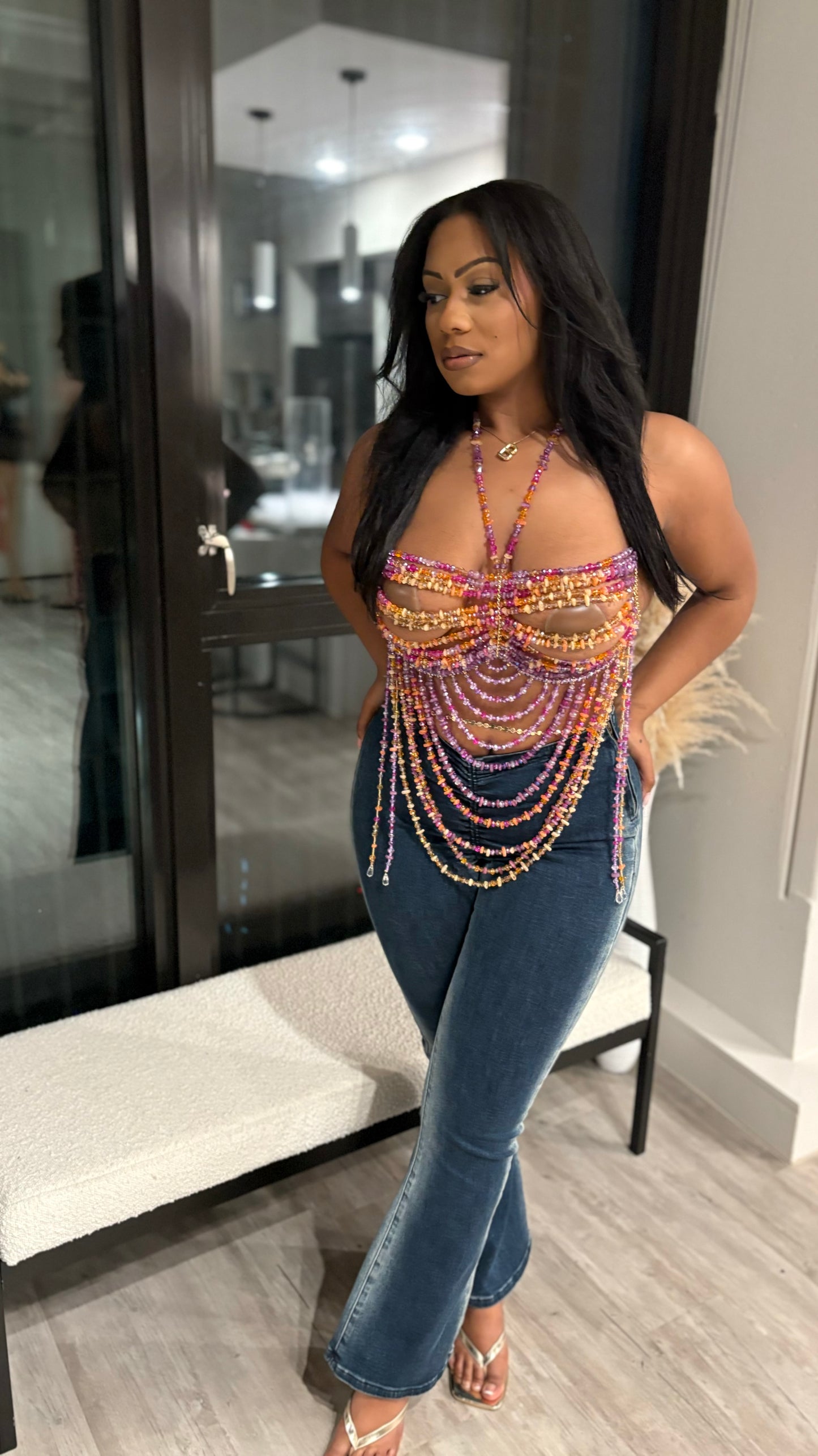 Escape To The Sunset Beaded Crop Top