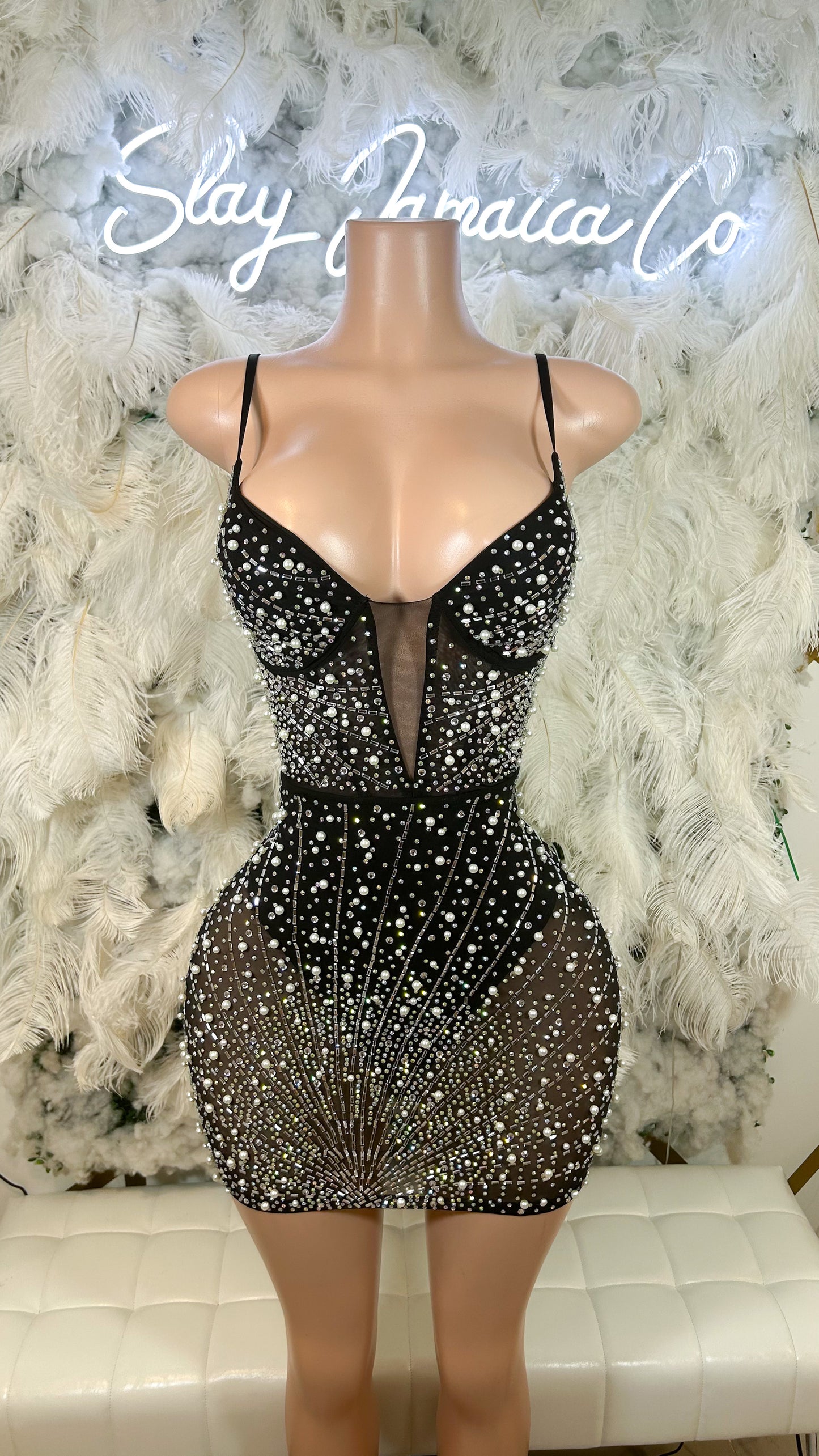 Meant For You Rhinestone Mesh Mini Dress