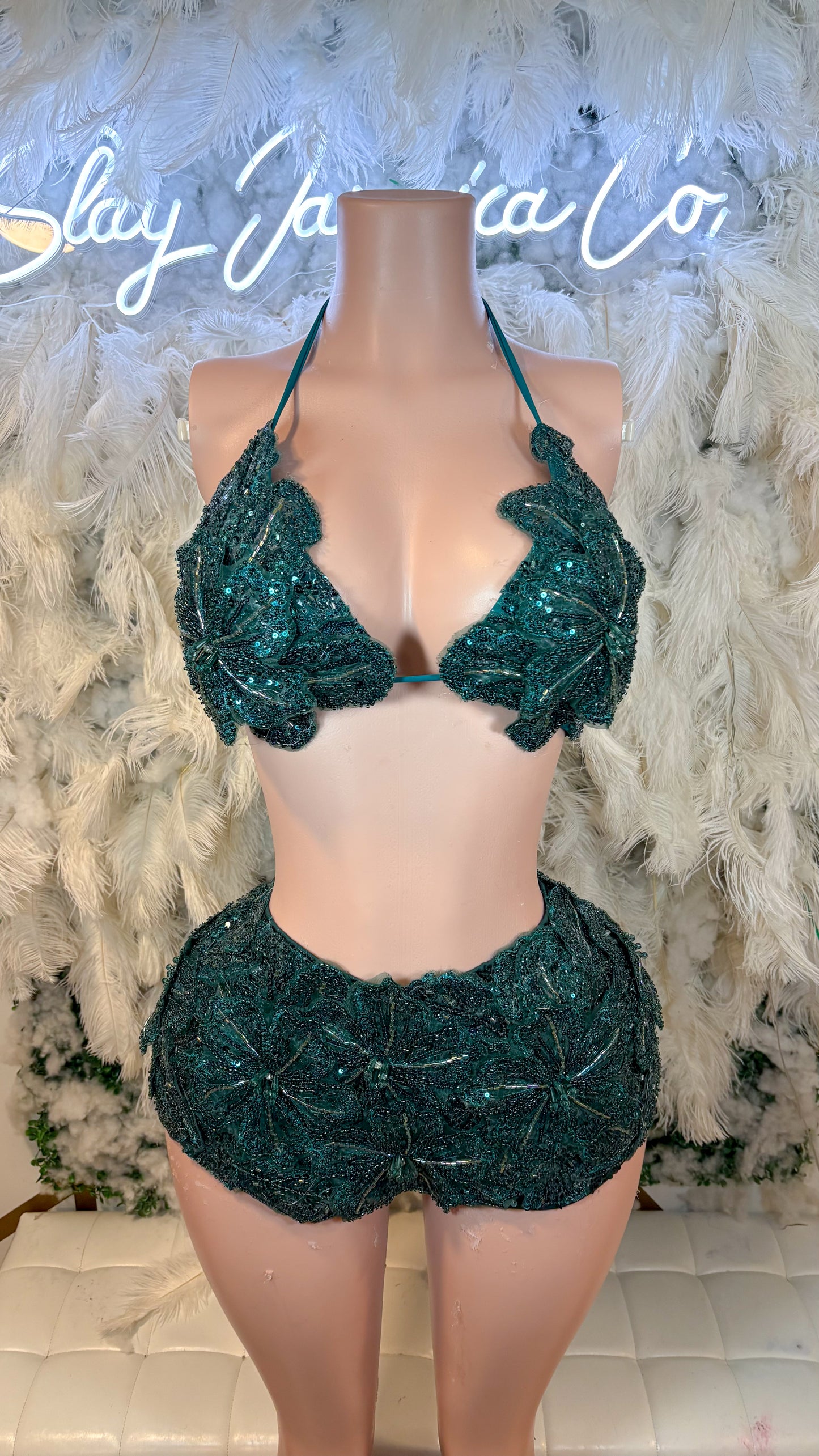 Seychelles Doll Floral Sequin Shorts Set - Green