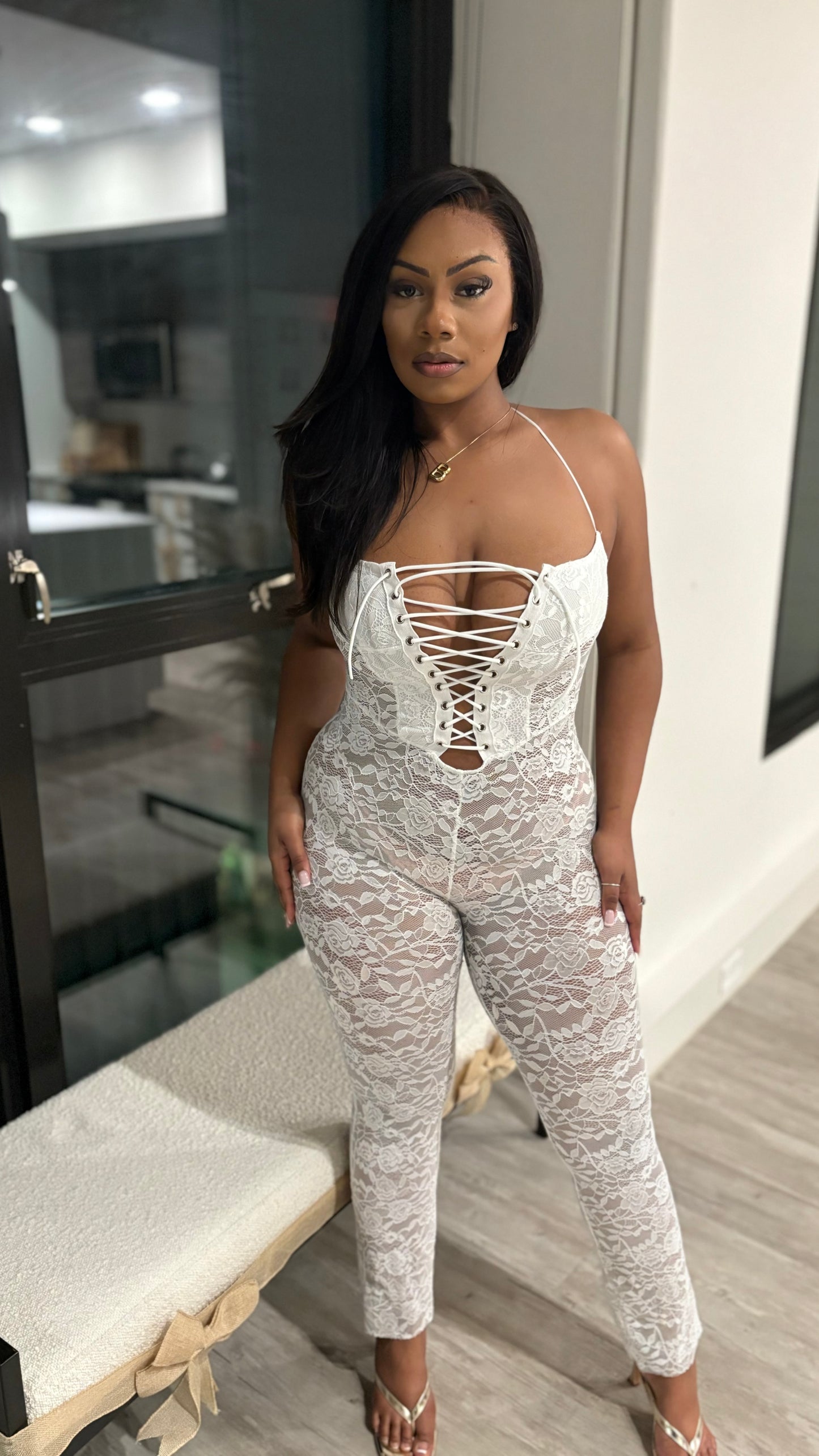 Sexy Mami Lace Jumpsuit - white