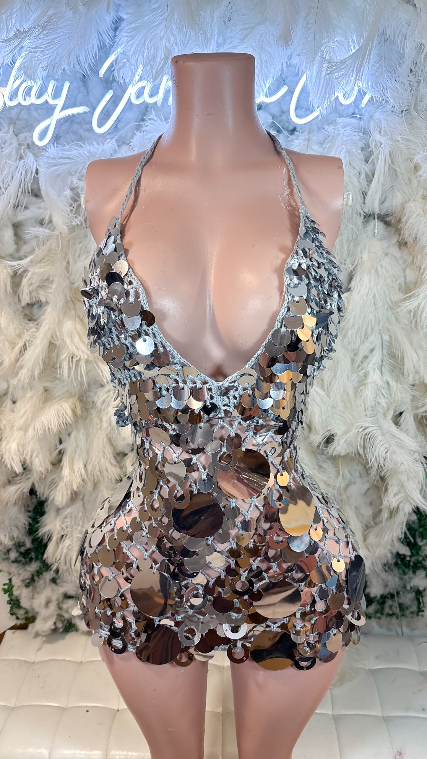 READY TO SHIP Her Silver Lining Knitted Assorted Sequin Mini Dress