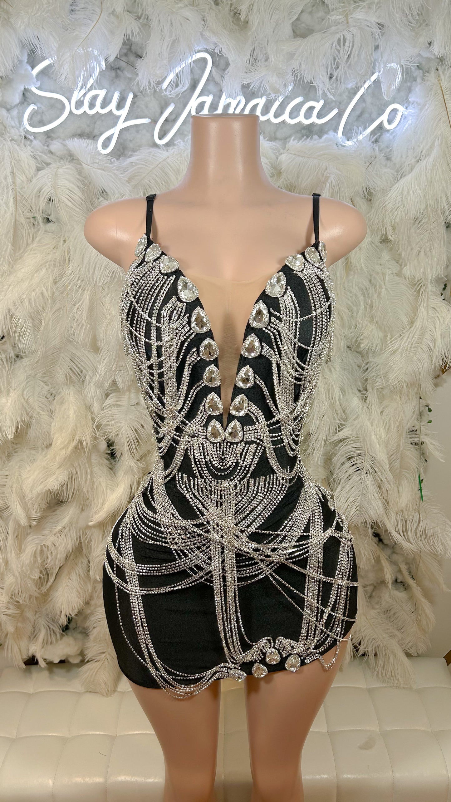 READY TO SHIP Chained To Luxury Rhinestone Mini Dress