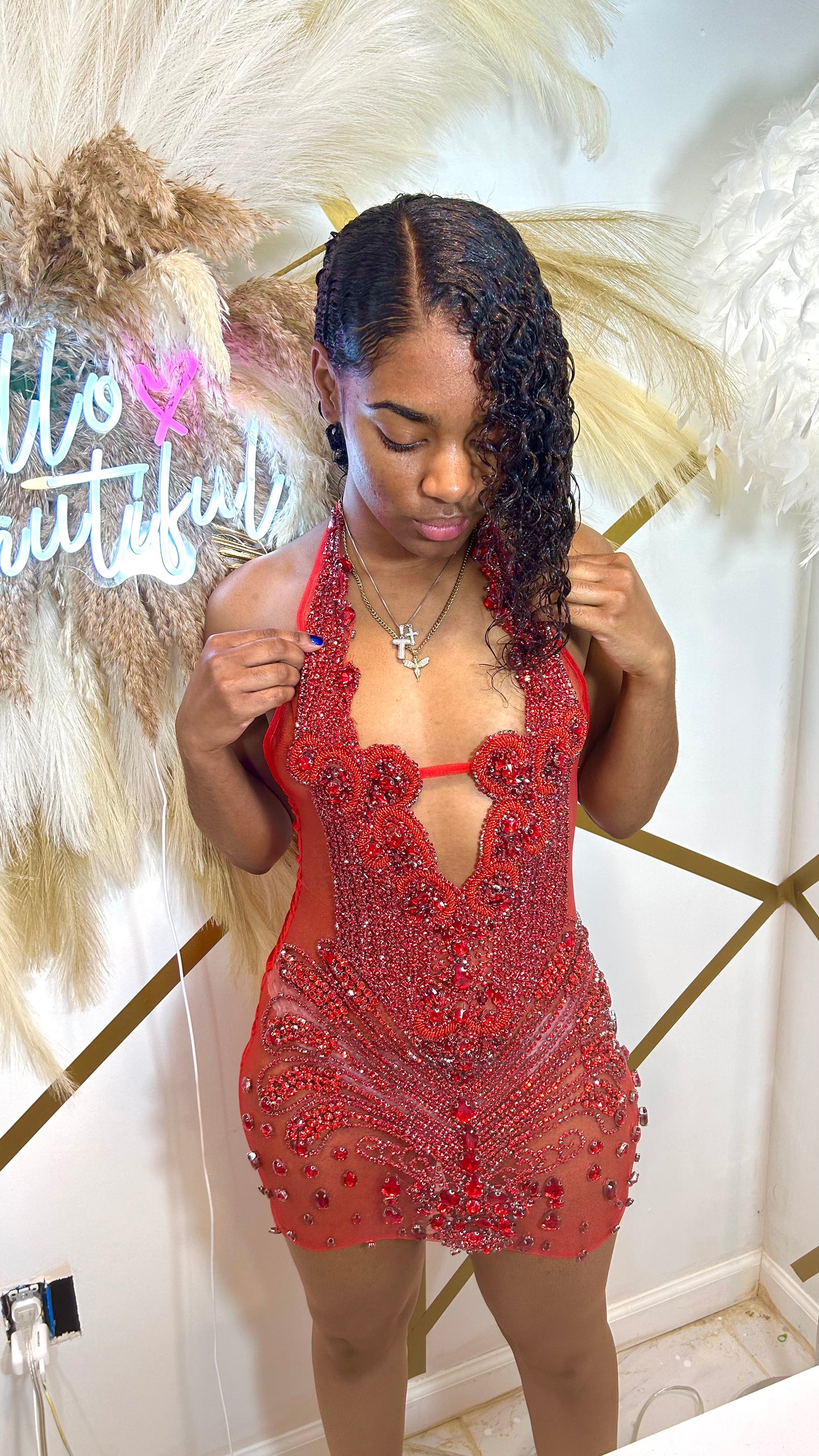 PREORDER ONLY Roses In The Garden Luxe Rhinestone Mini Dress