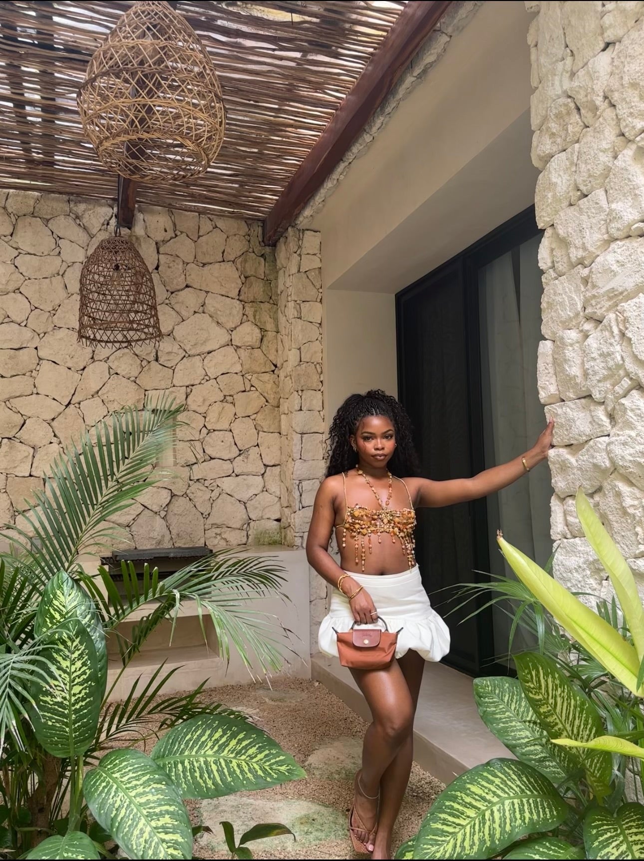 Sunset In The Tropics Beaded chain bralette Top
