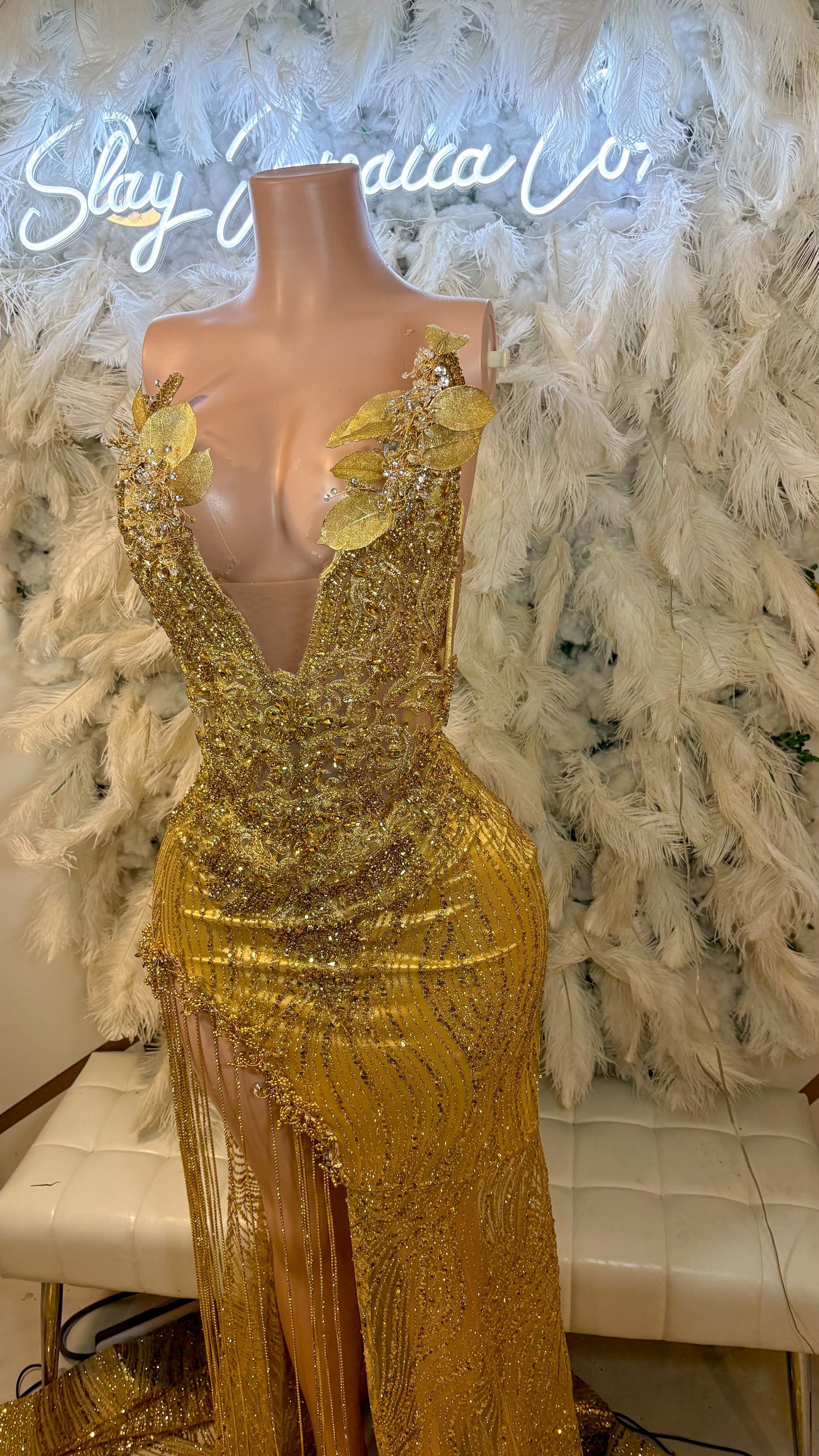 PREORDER ONLY Royalty Reimagine Luxe Rhinestone Maxi Dress with Extended Train Base