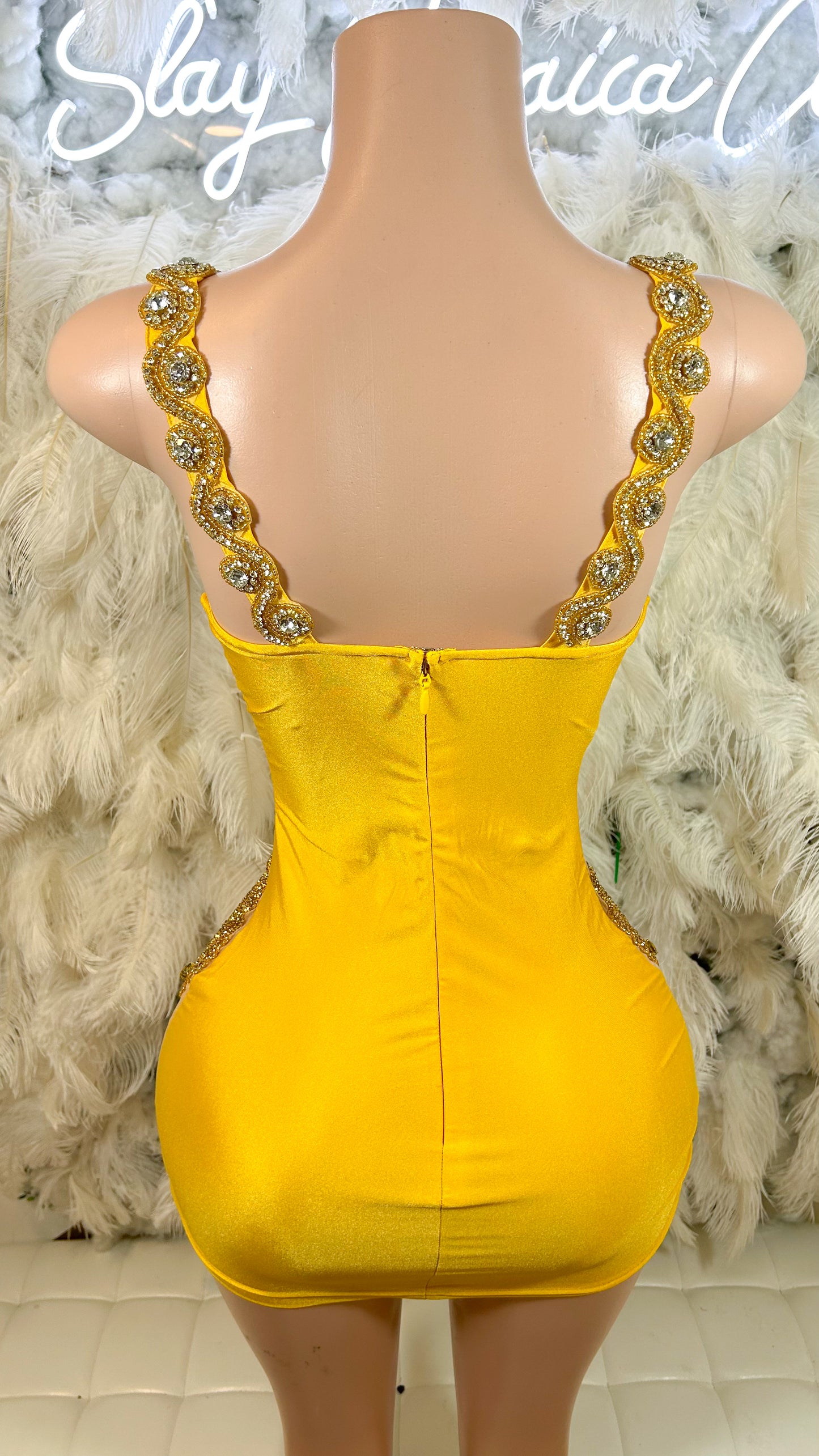 PREORDER ONLY Never Lacking Gold Rhinestone Mini Dress