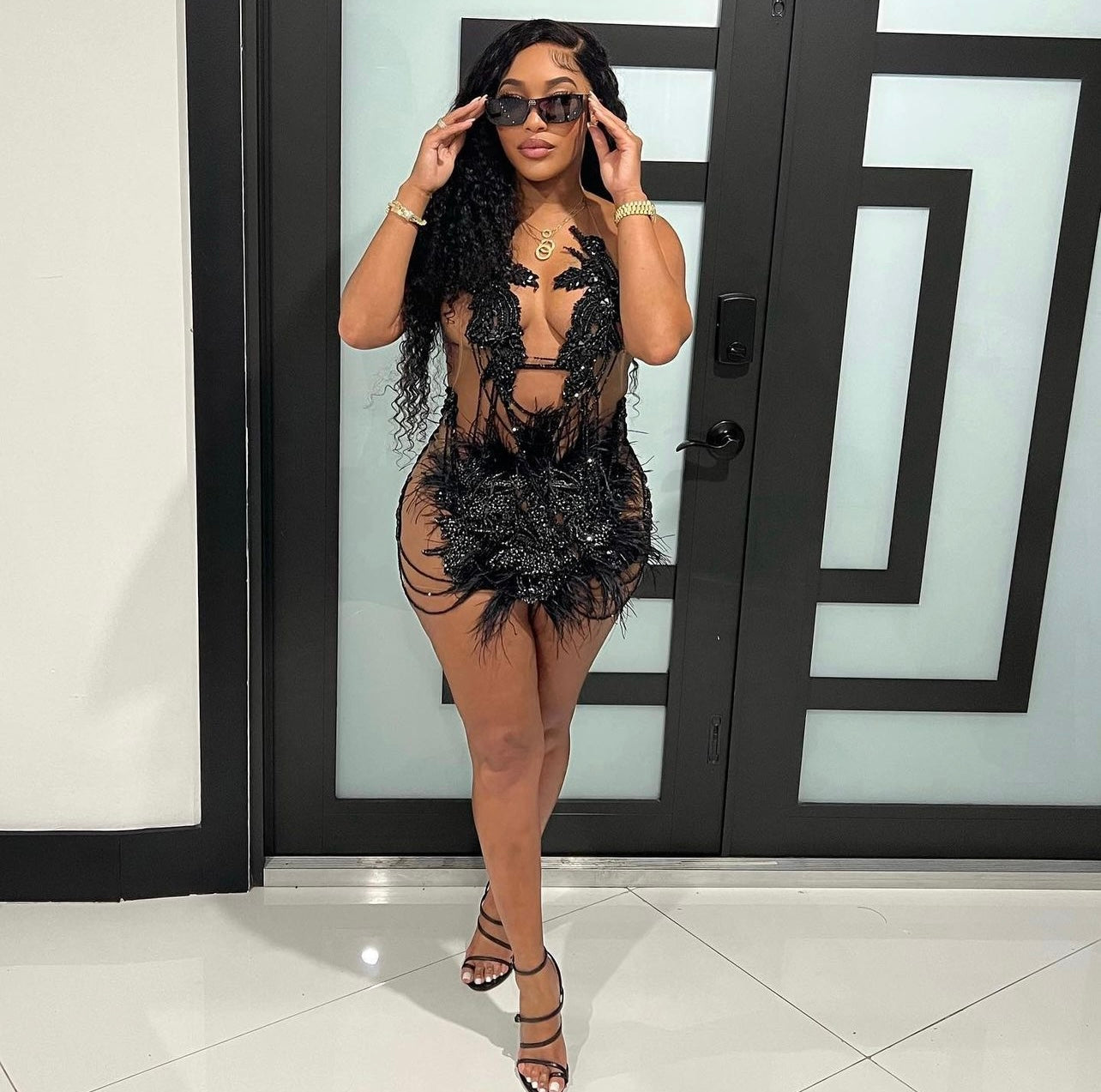 PREORDER ONLY Dark Fantasy Rhinestone Feather Luxe Mini Dress