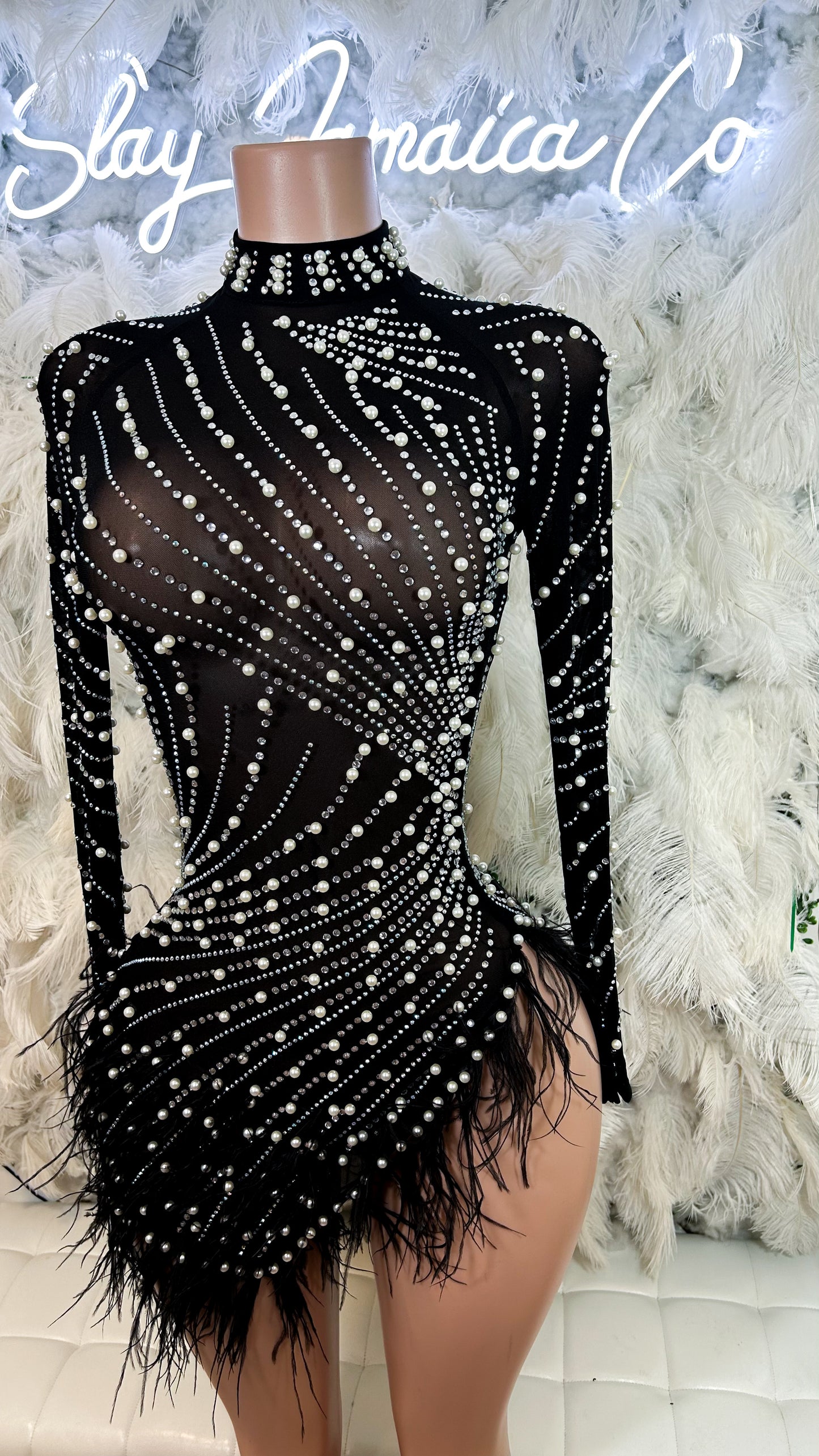 Top Notch Pearl Luxe Mini Dress -Black