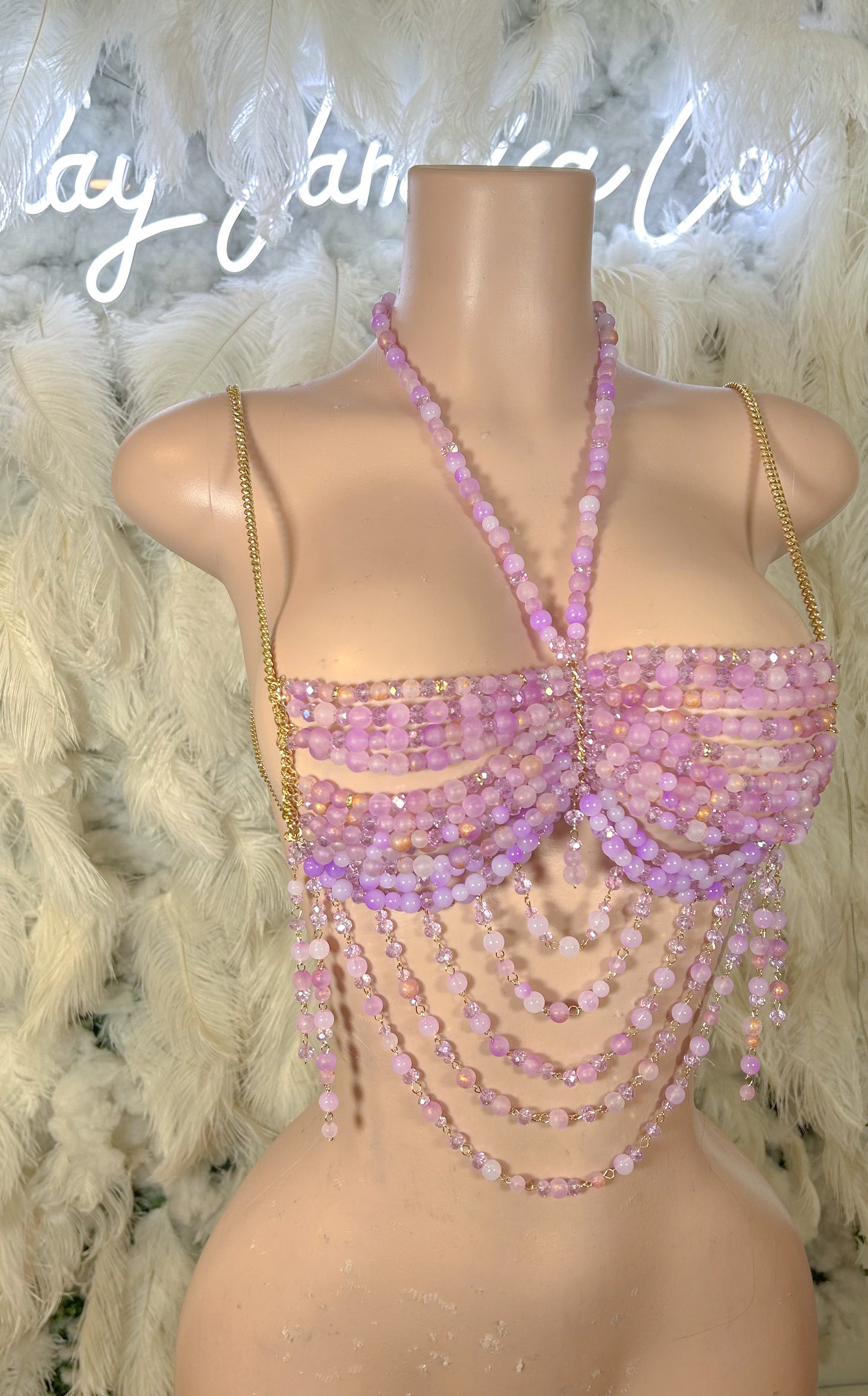 Beaded Paradise Chain Bralette Top -Purple