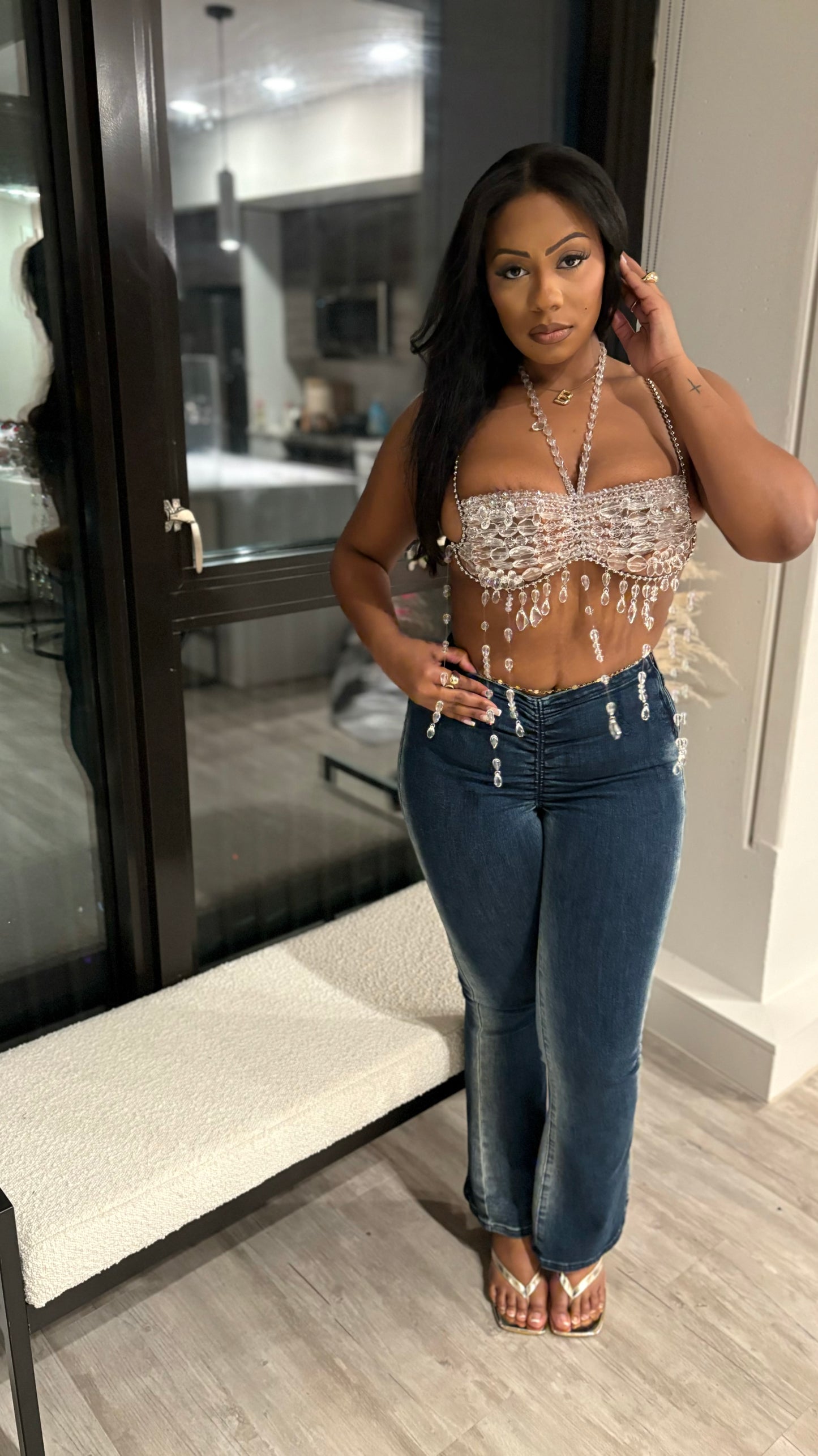Crystal Tears Beaded Acrylic Crop Top