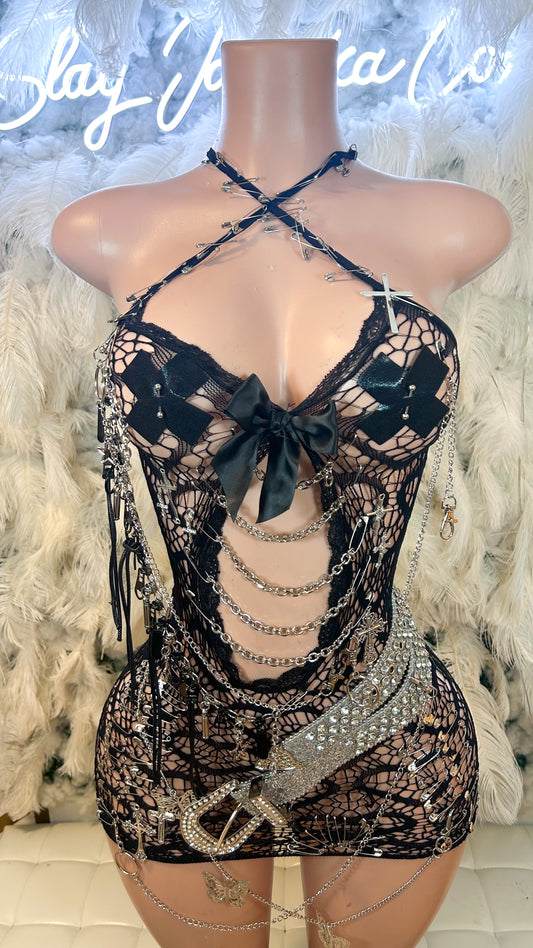 X Marks The Baddie Mesh Embellished Mini Dress