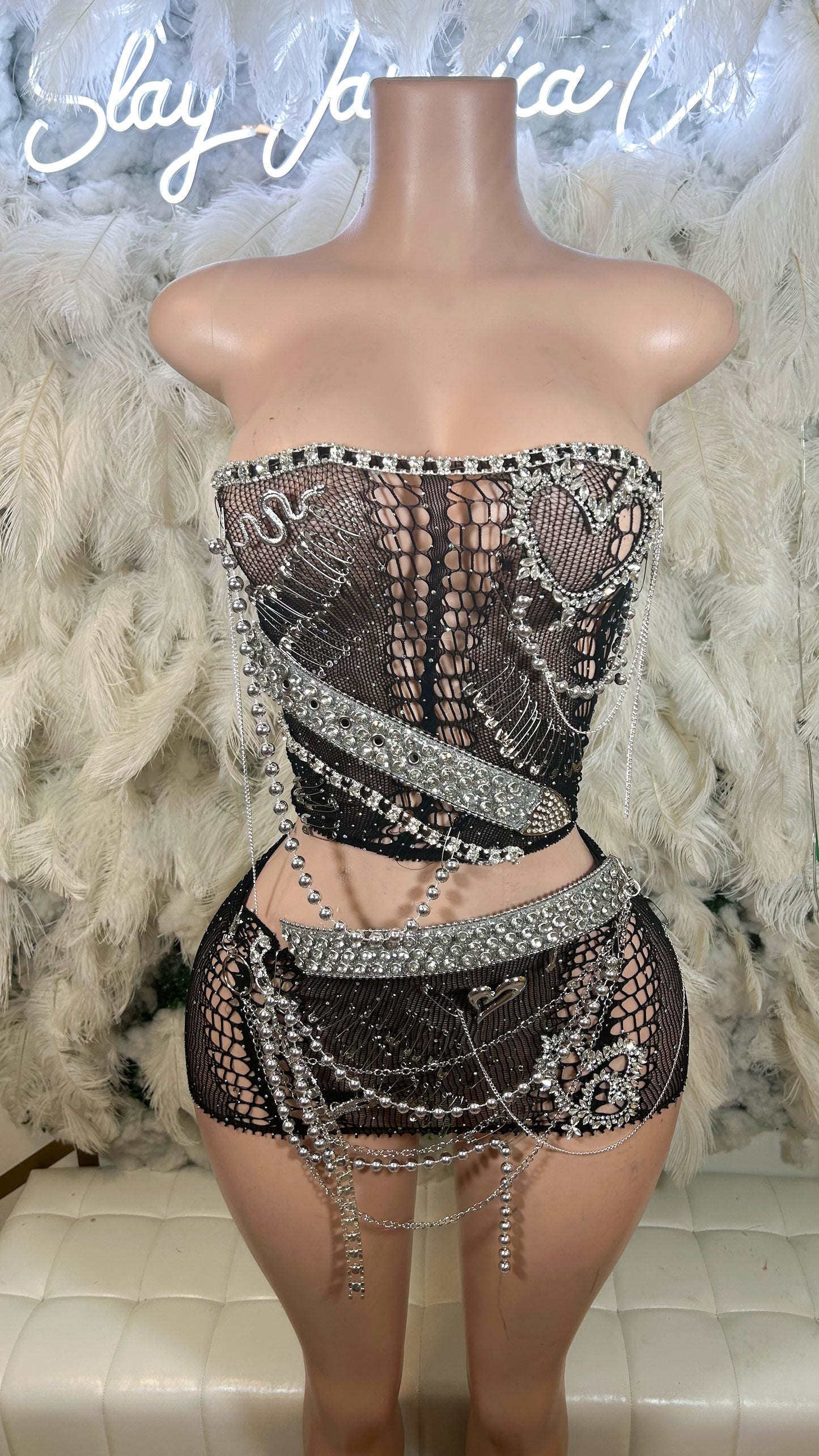 Gag City Embellished Mesh Skirt Set