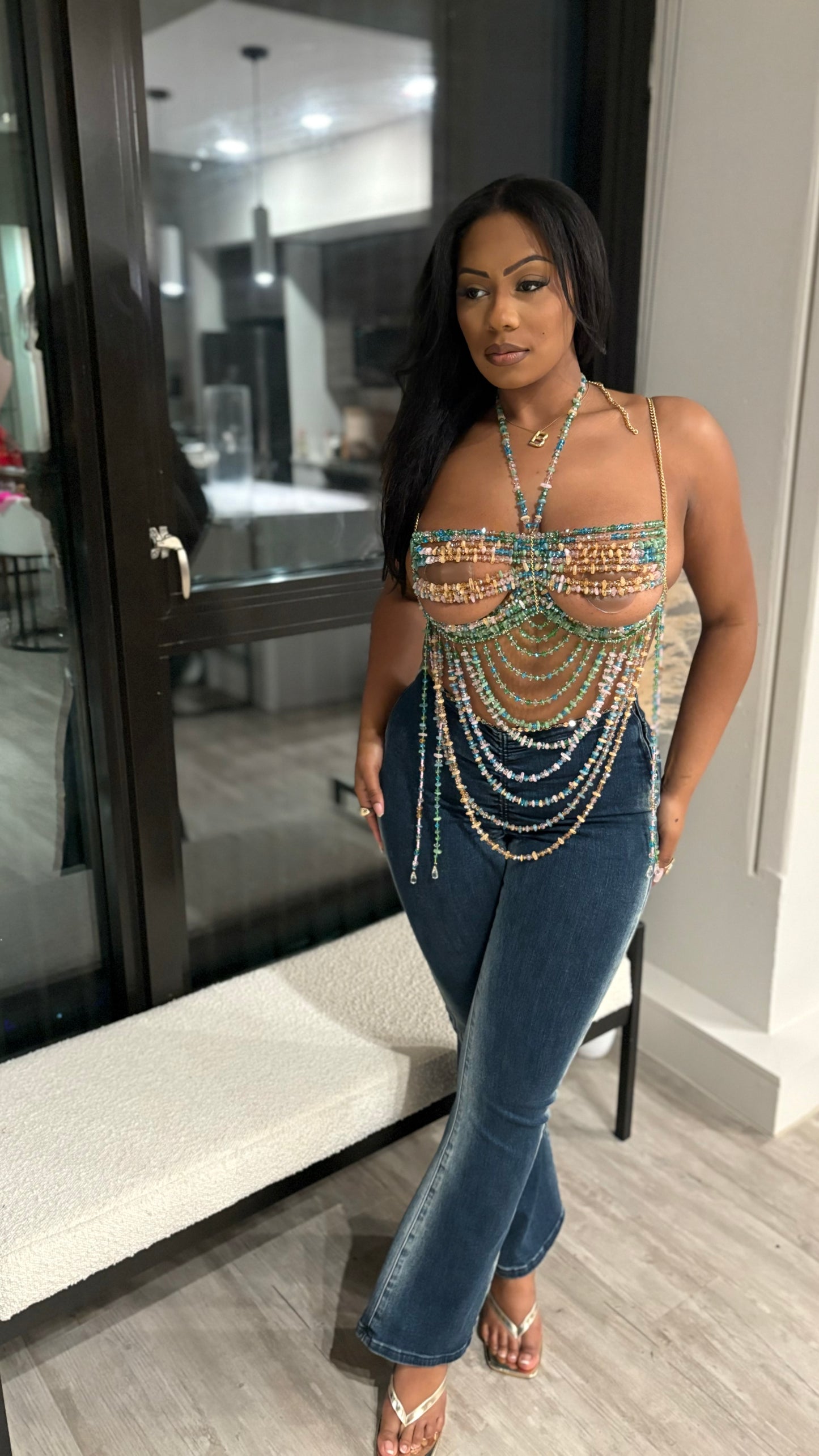 I Woke Up In Paradise Acrylic Beaded Top