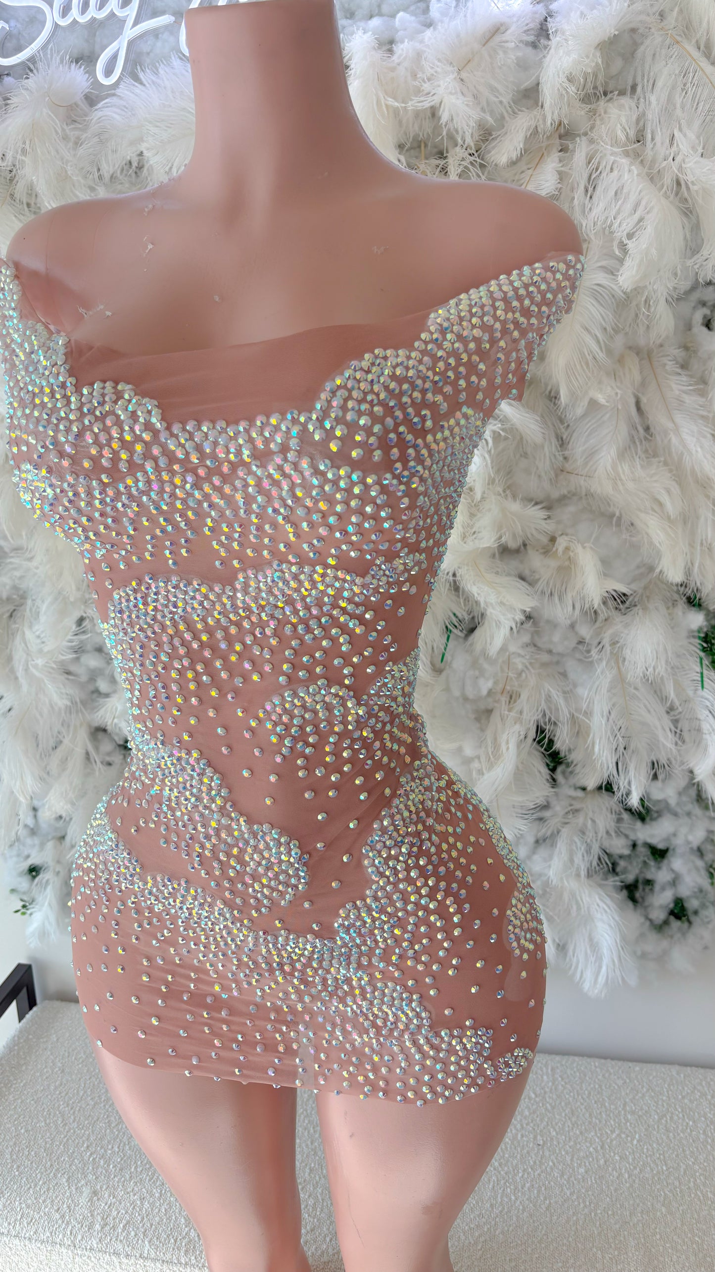 Cloudy Visions Mesh Rhinestone Dress