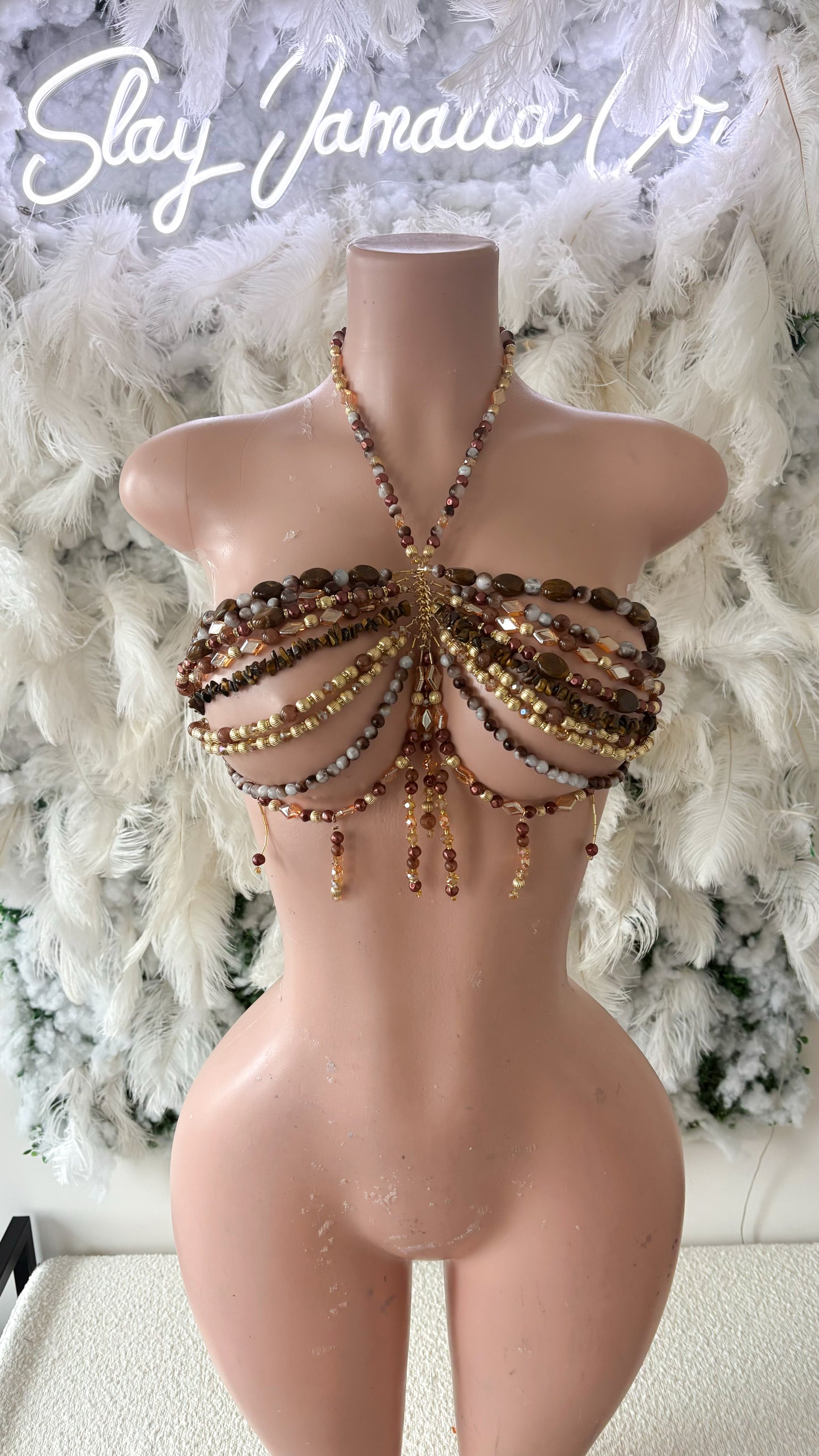 Summers in Capri Acrylic Beaded Top - Brown