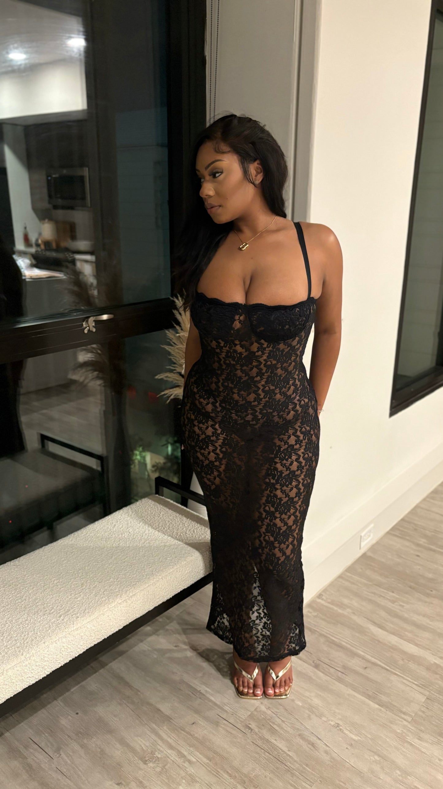 Lace Me Up Maxi Dress- Black