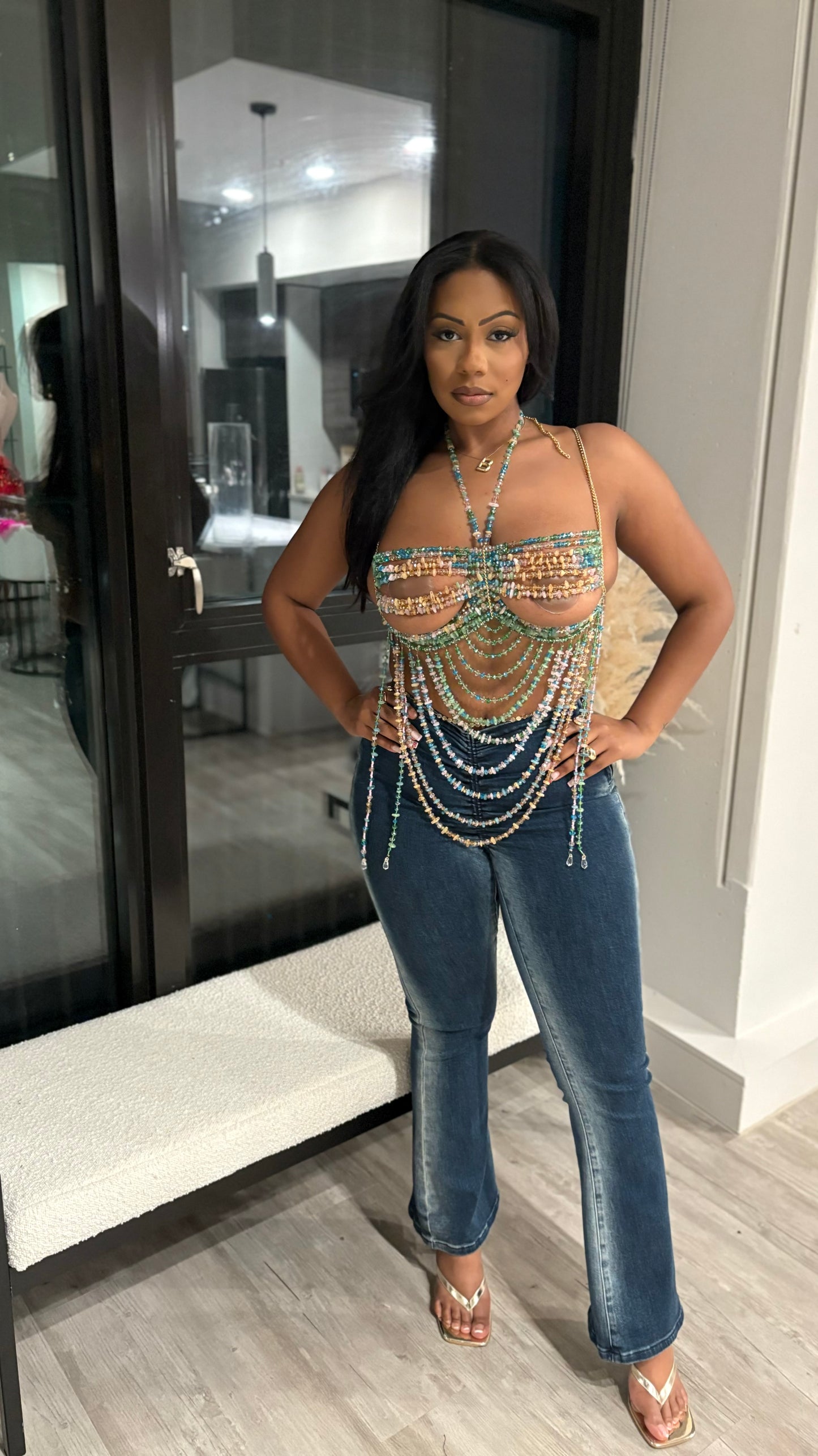 I Woke Up In Paradise Acrylic Beaded Top