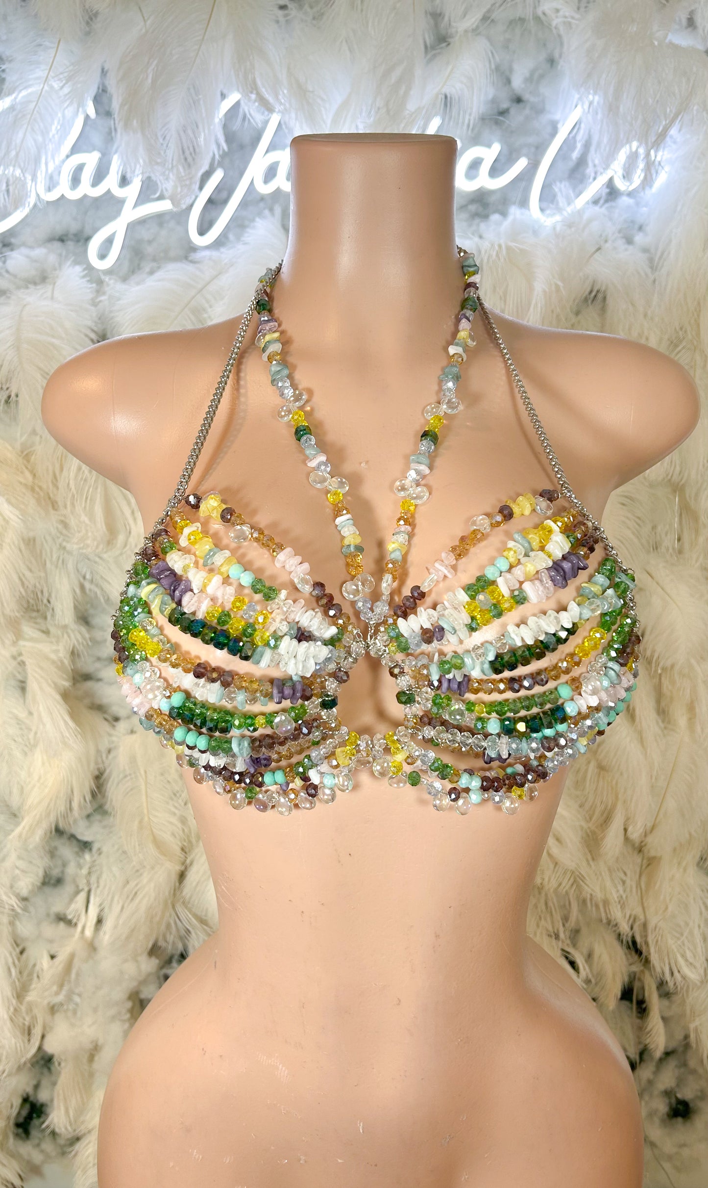 Moonlighting In The Summer Beaded Chain Bralette Top