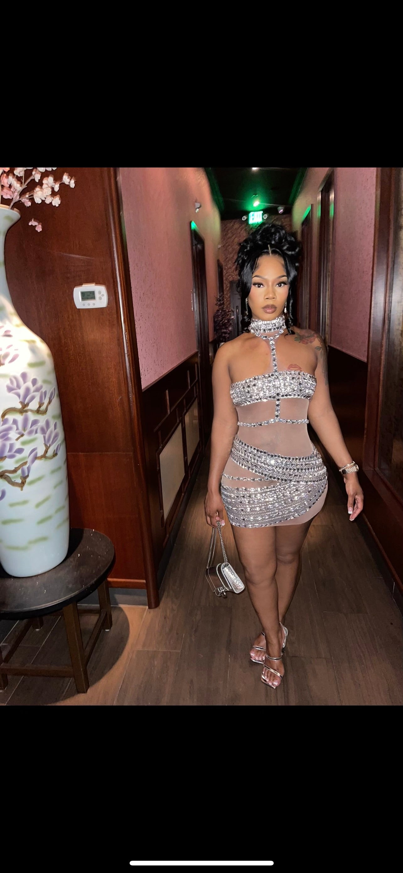 PREORDER ONLY Arabian Nights Mesh Rhinestone Mini Choker Dress