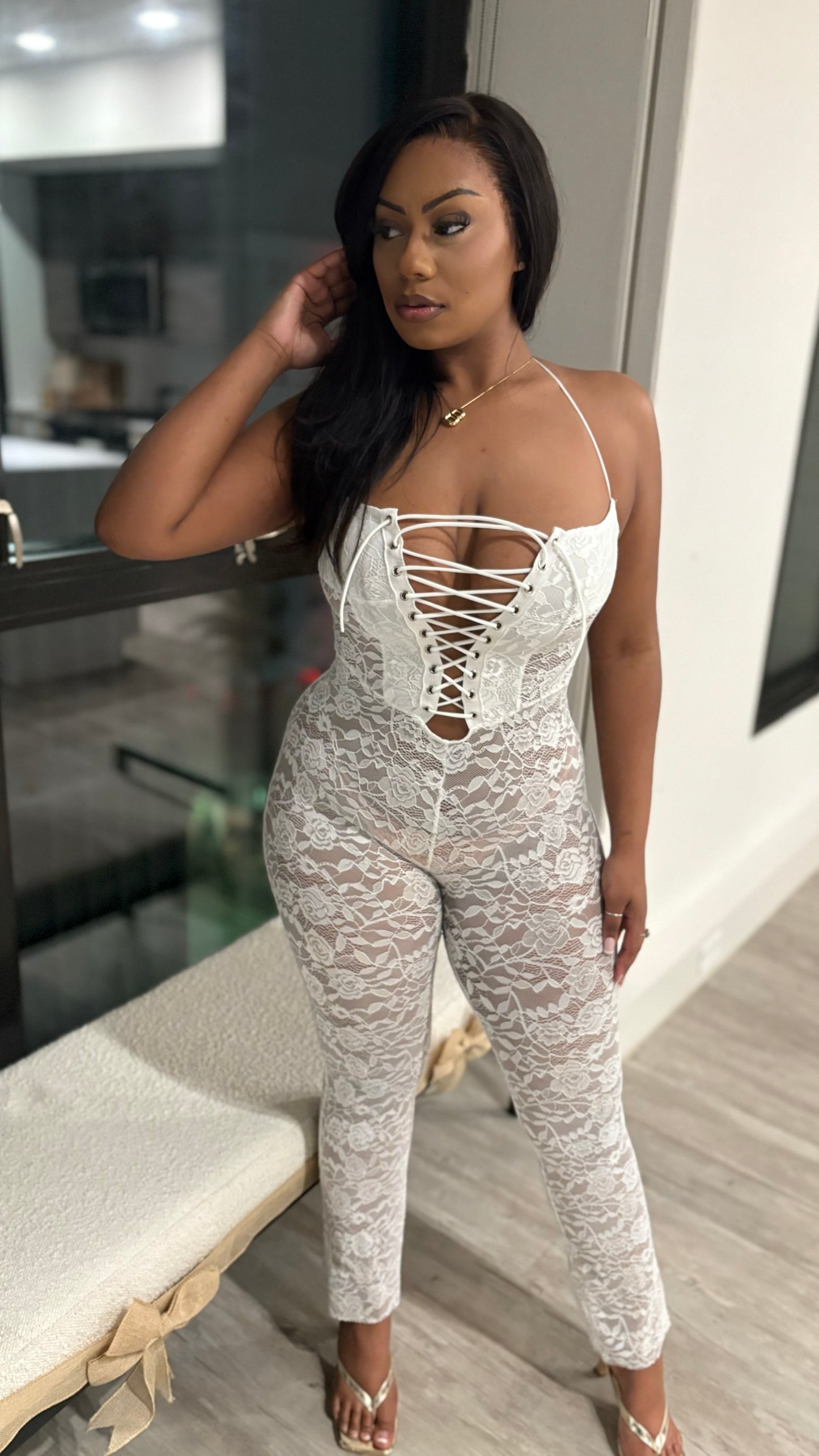 Sexy Mami Lace Jumpsuit - white
