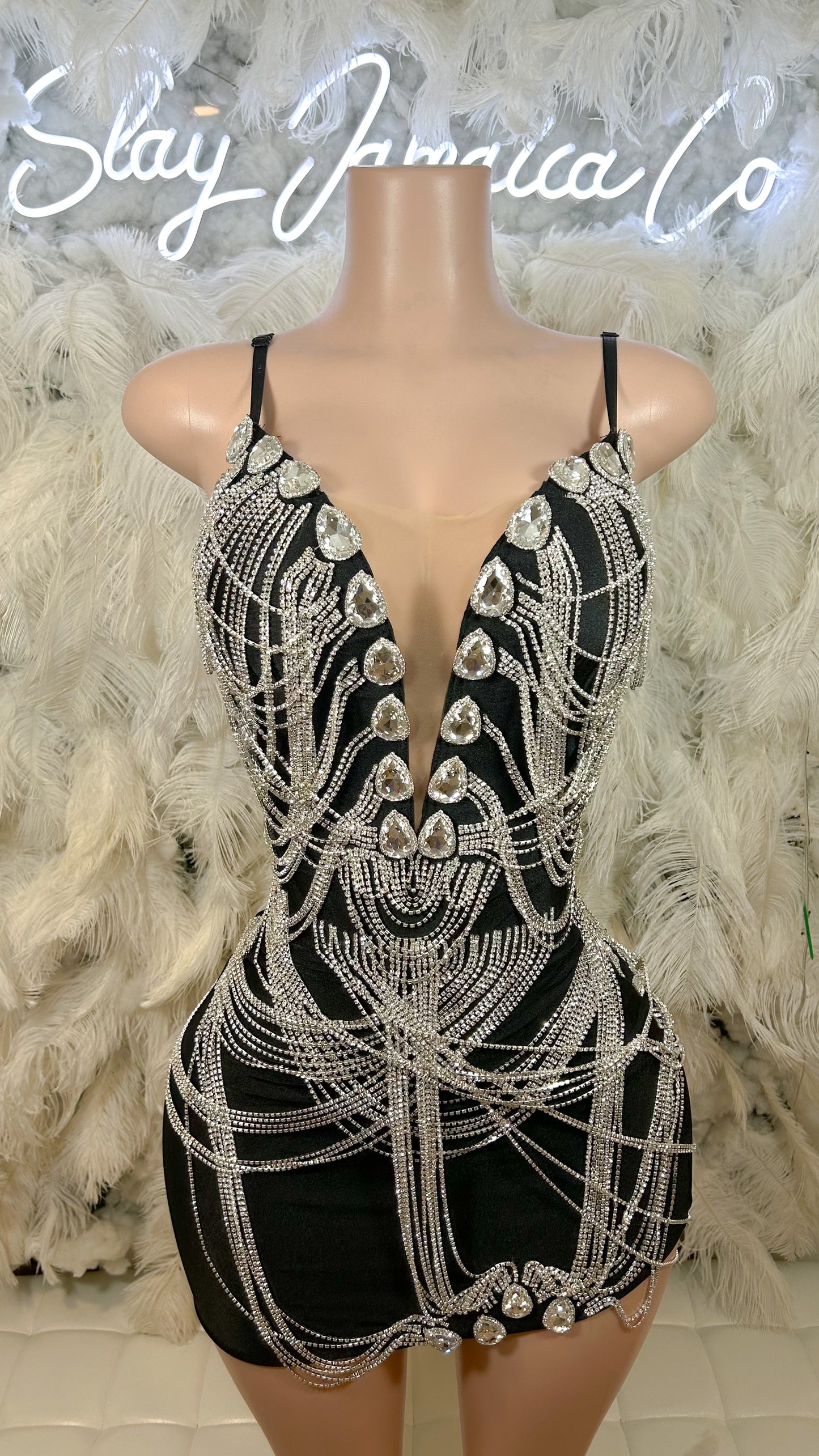 READY TO SHIP Chained To Luxury Rhinestone Mini Dress