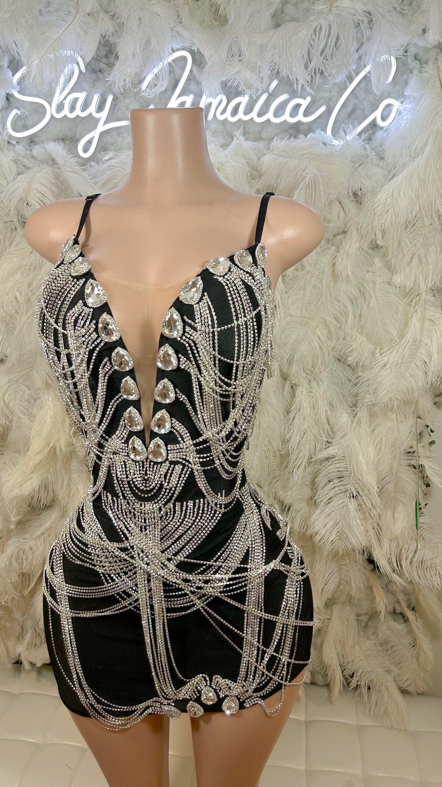 READY TO SHIP Chained To Luxury Rhinestone Mini Dress