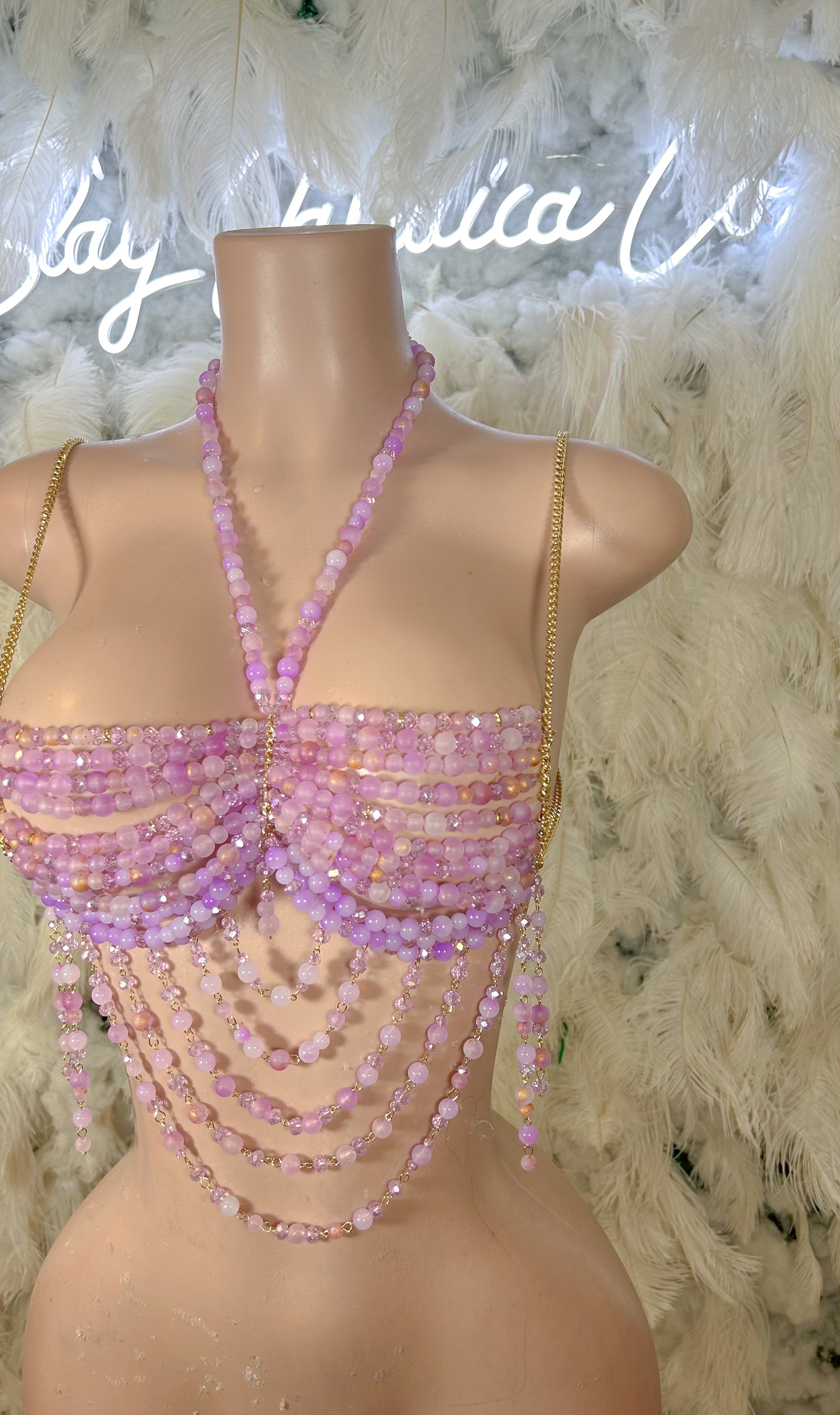 Beaded Paradise Chain Bralette Top -Purple