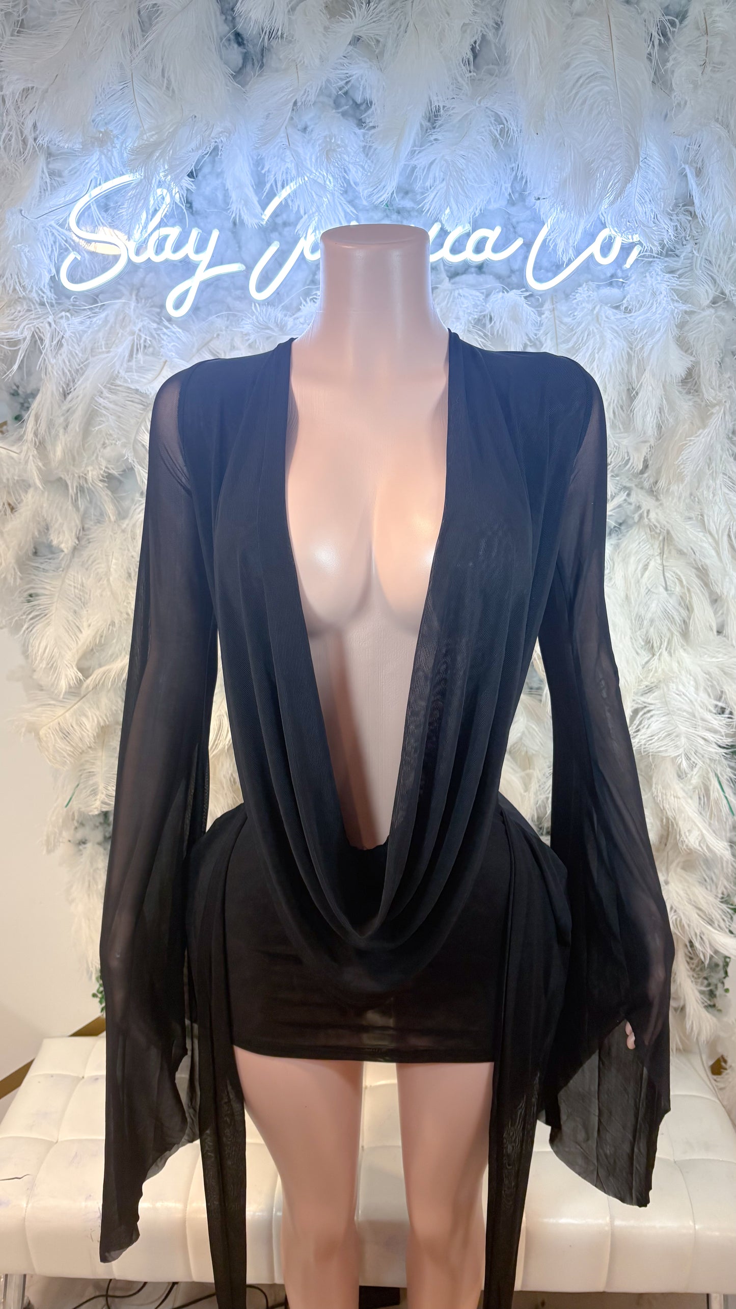 Her Main Attraction Draped Mesh Dress - Black