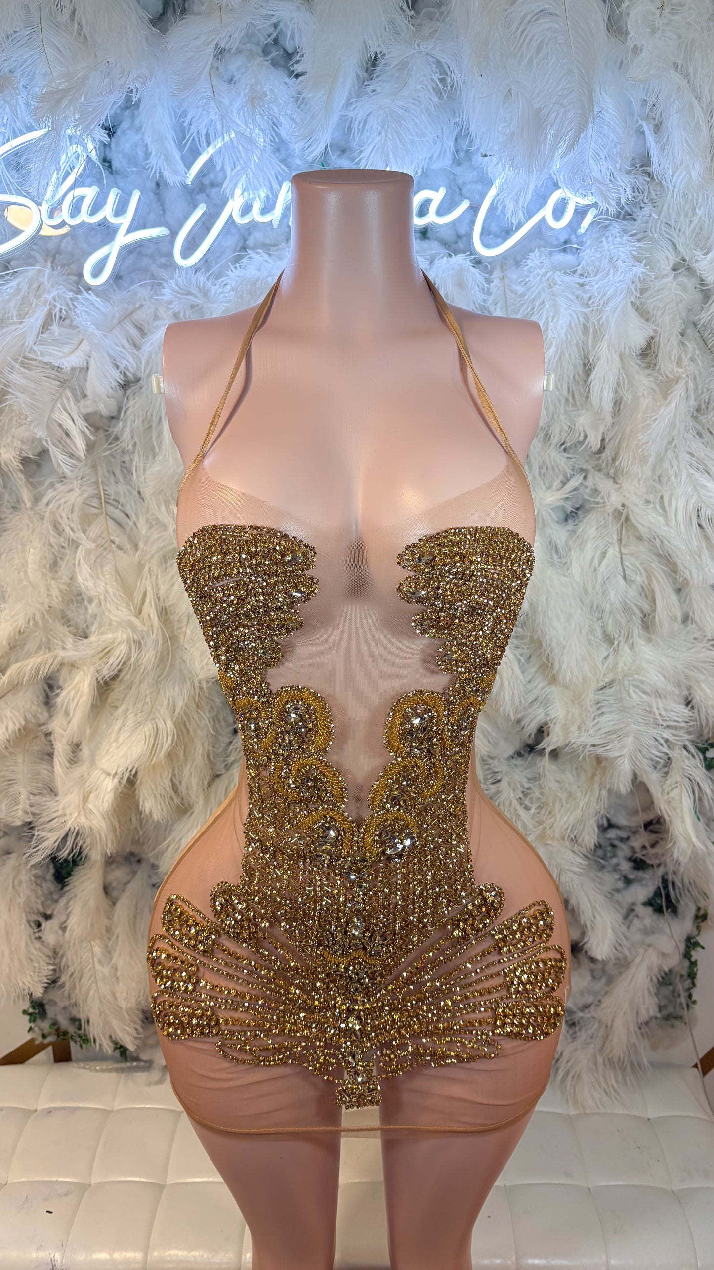 READY TO SHIP Golden Muse Luxe Rhinestone Mini Dress