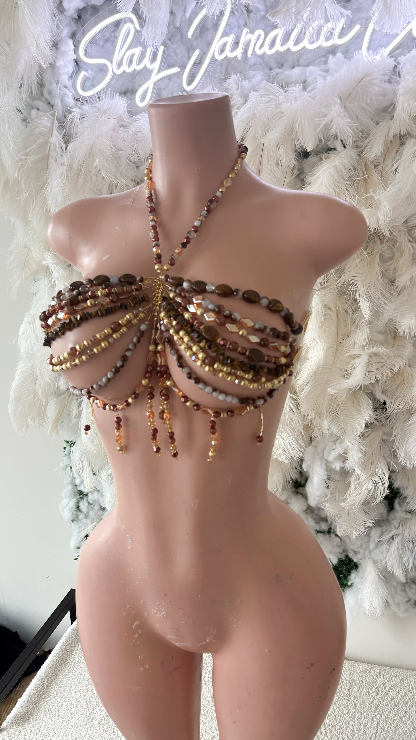 Summers in Capri Acrylic Beaded Top - Brown