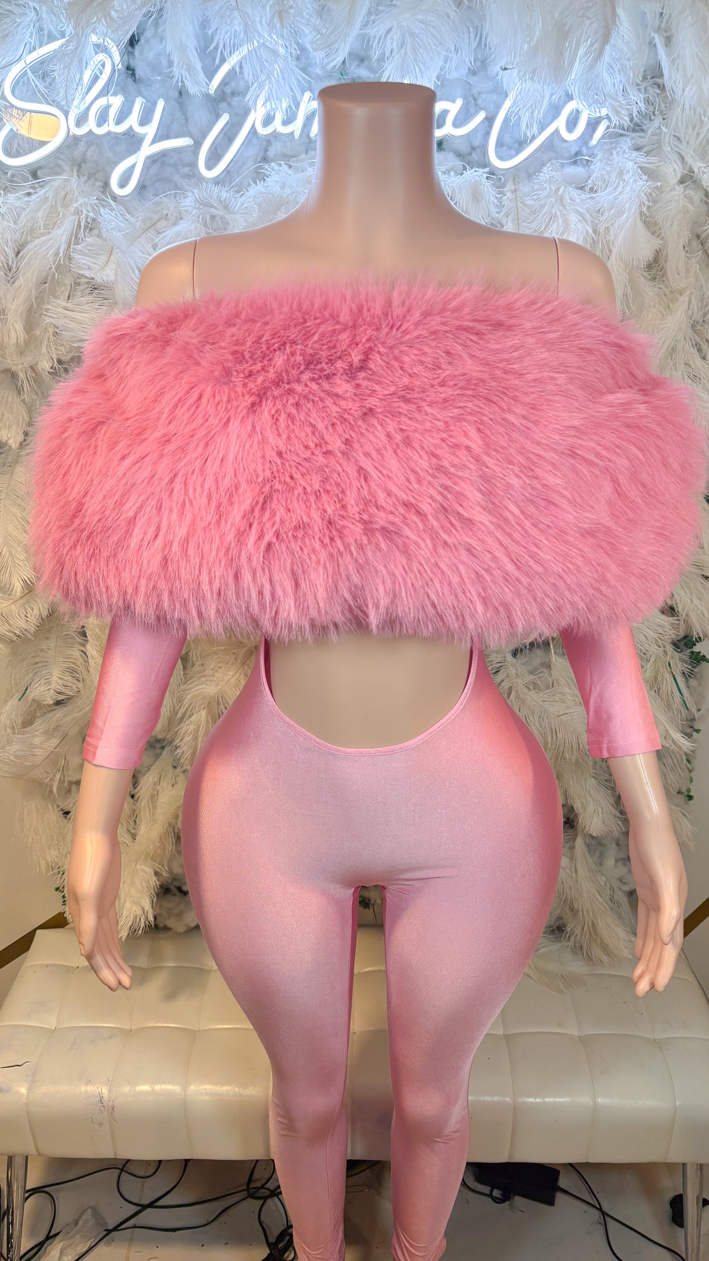 READY TO SHIP Femme Aura Fur Jumpsuit - Candy Pink