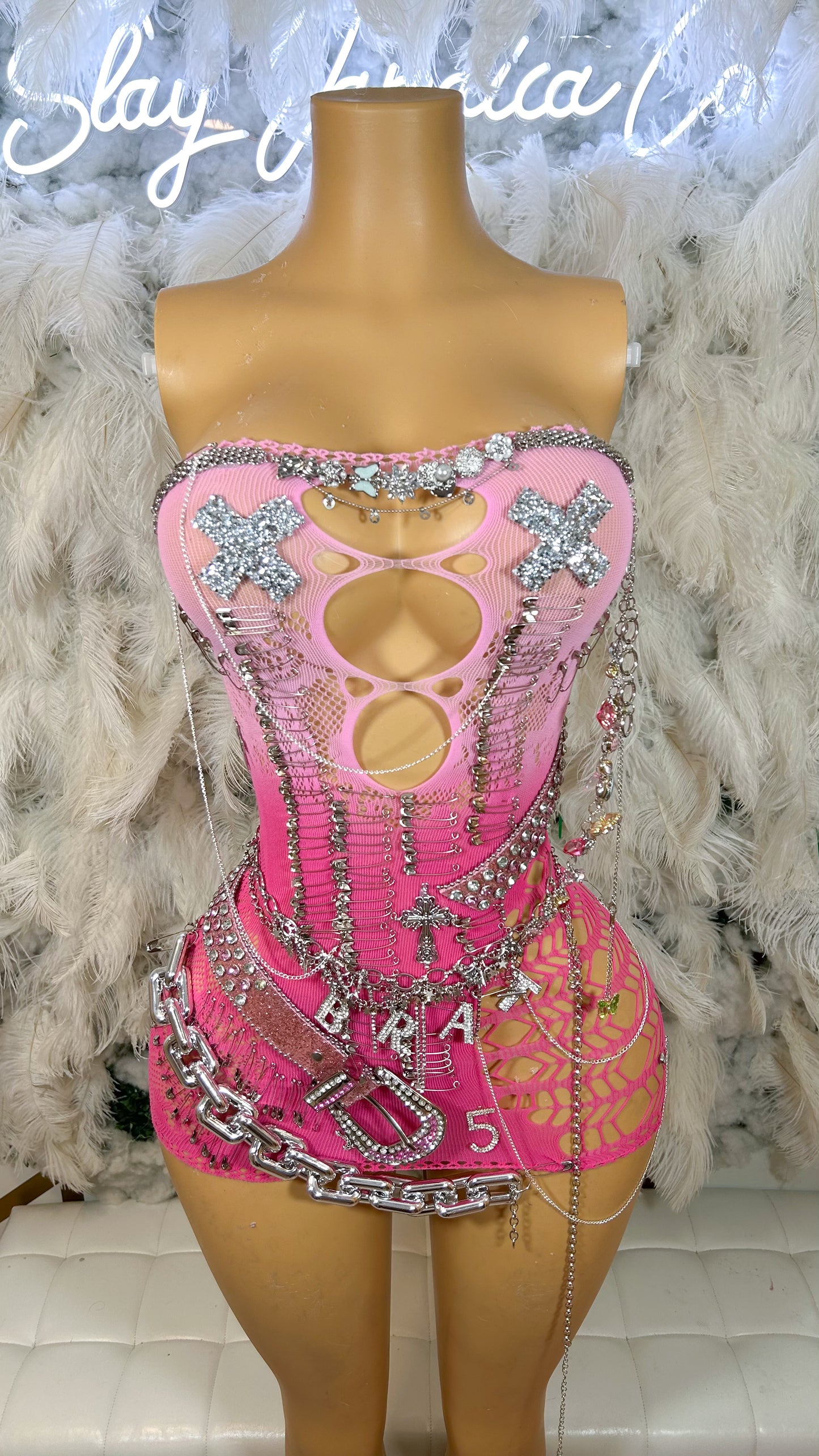 Brat Attack Embellished Mesh Ombré Dress