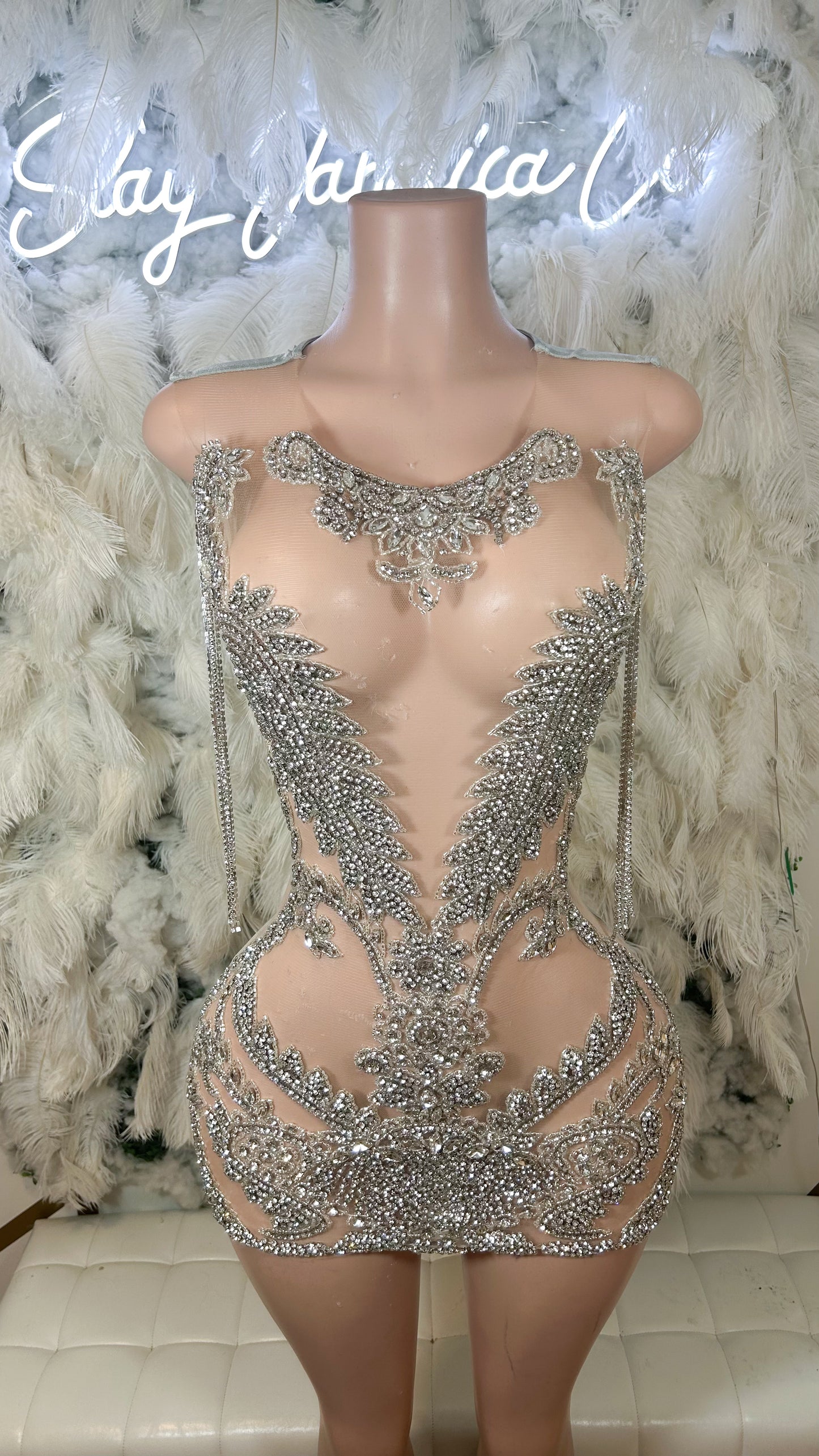 PREORDER ONLY SHIP First Place Doll Luxe Rhinestone Mesh Mini Dress