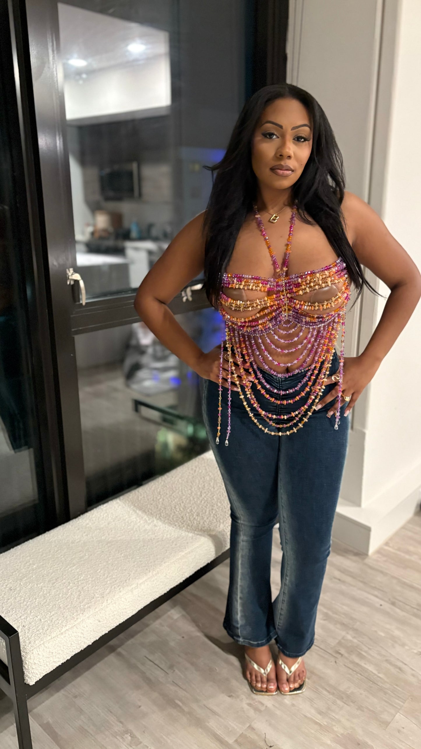 Escape To The Sunset Beaded Crop Top