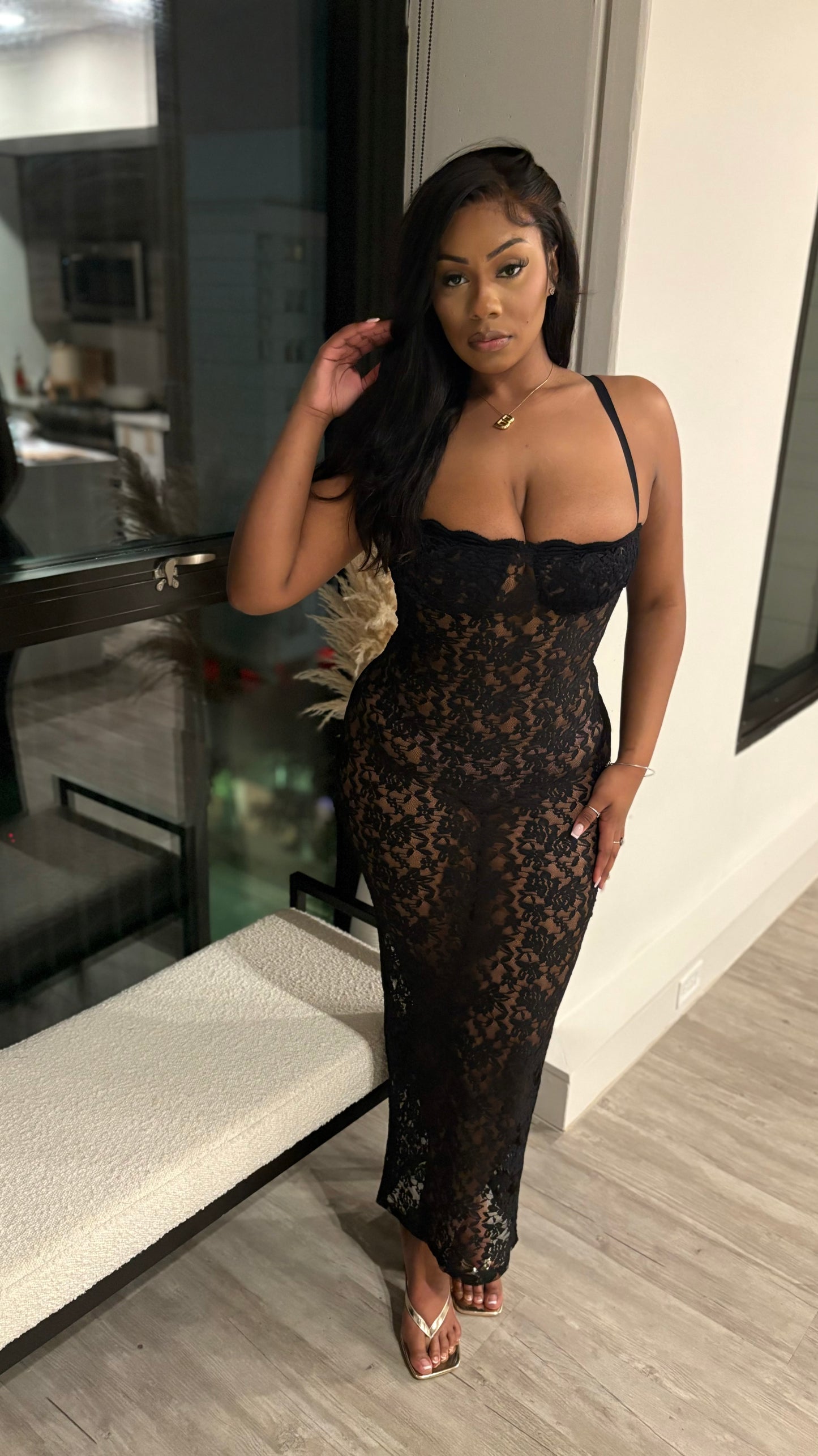 Lace Me Up Maxi Dress- Black