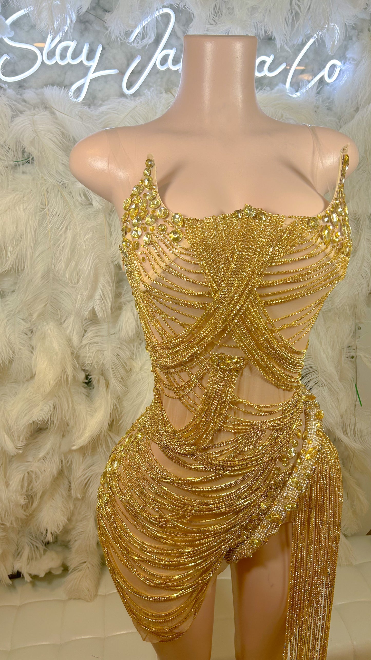 PREORDER ONLY Layla's Top Pick Luxury Chained Corset Mini Dress- GOLD