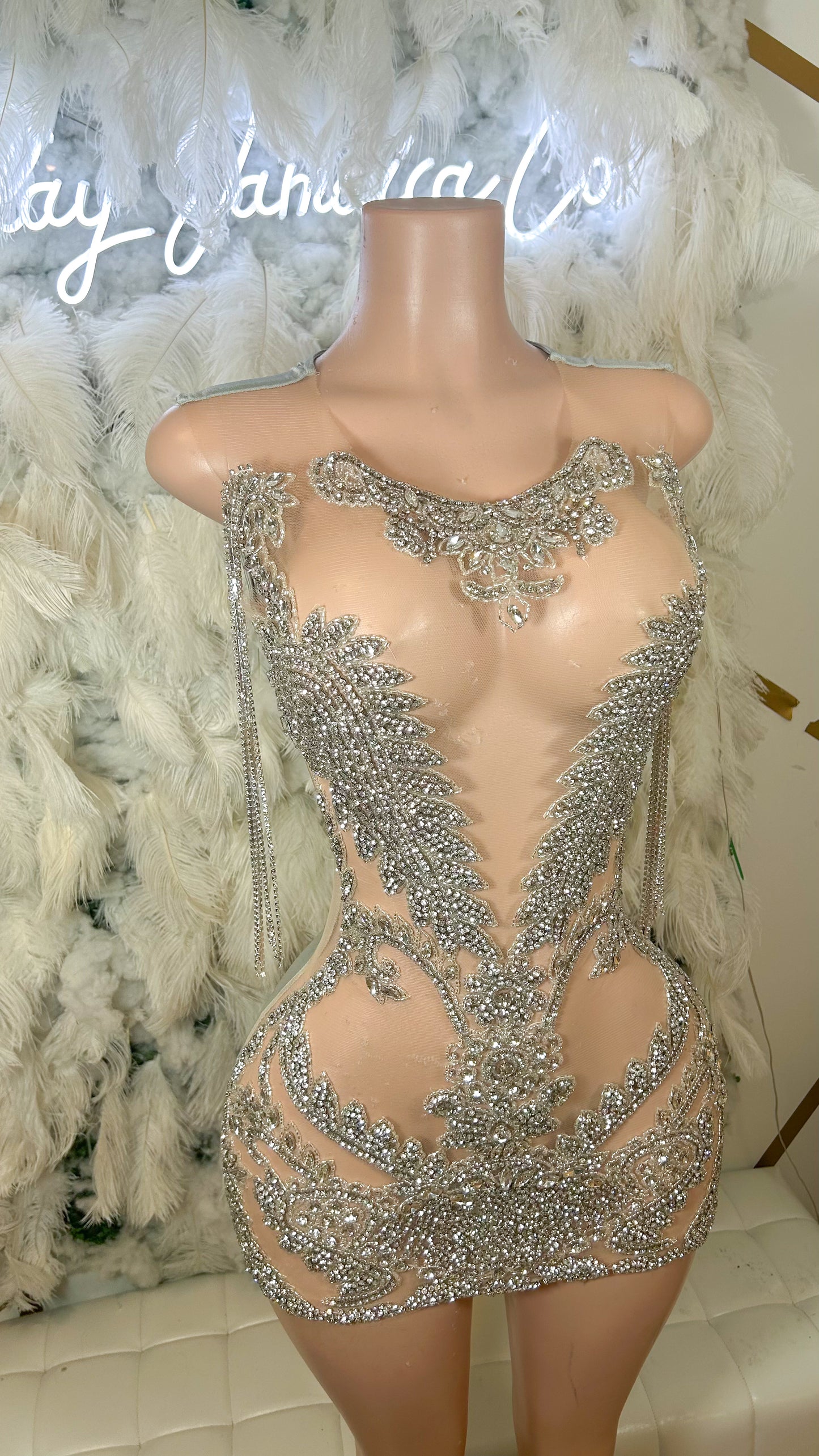 PREORDER ONLY SHIP First Place Doll Luxe Rhinestone Mesh Mini Dress