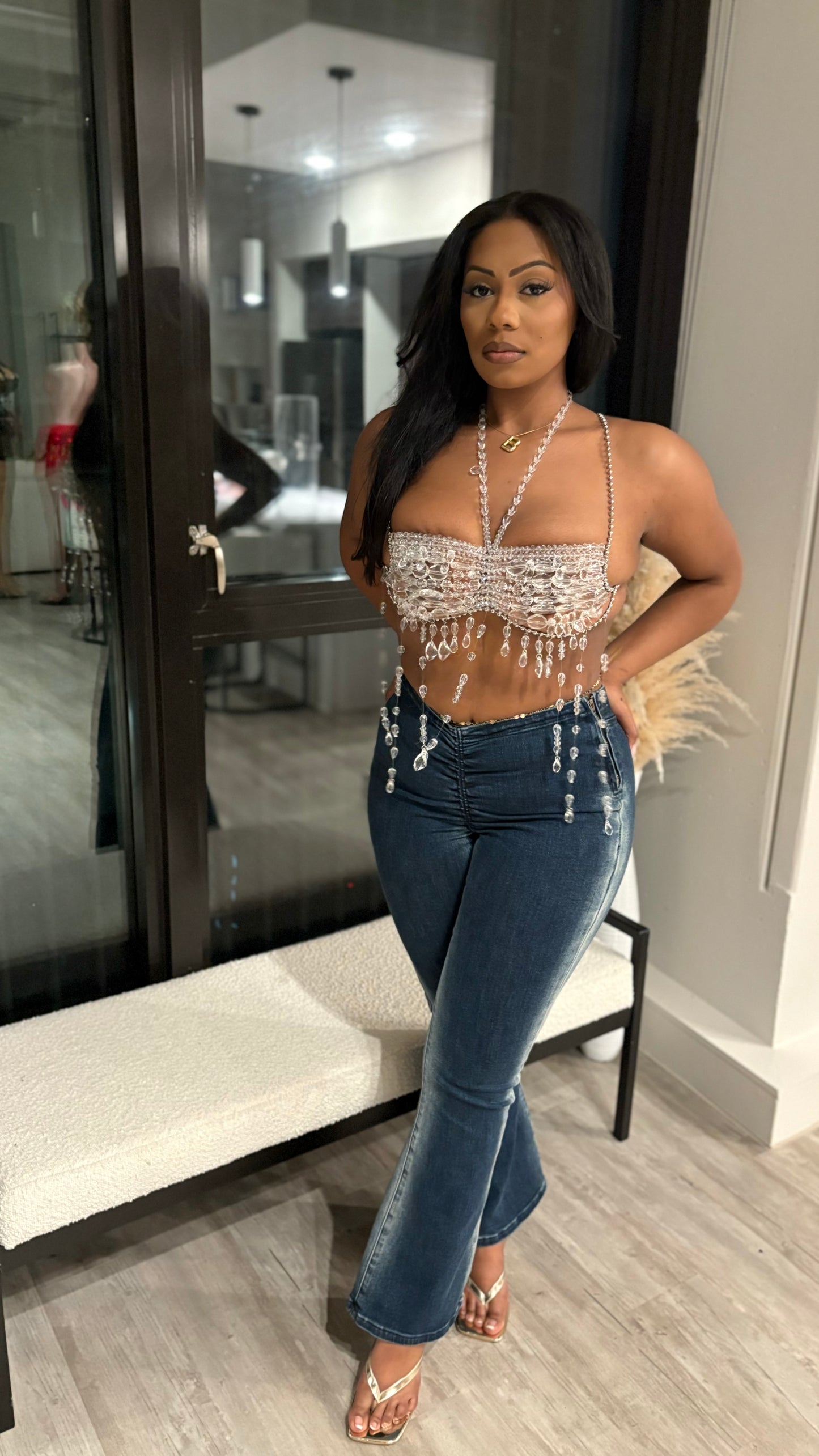 Crystal Tears Beaded Acrylic Crop Top