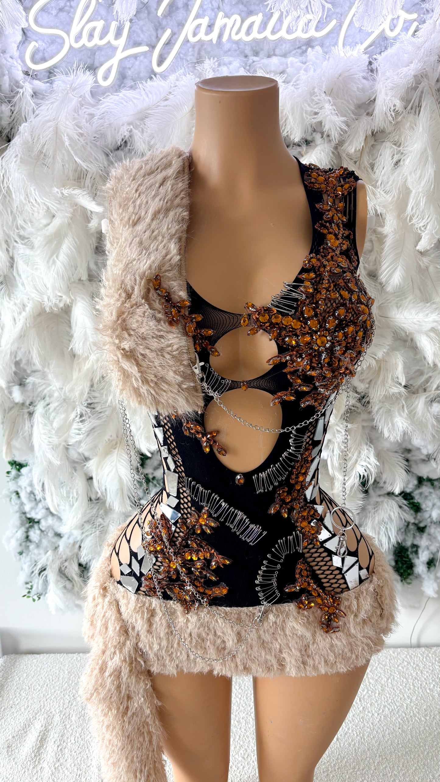 Always Making A Statement Fur Embellished Dress