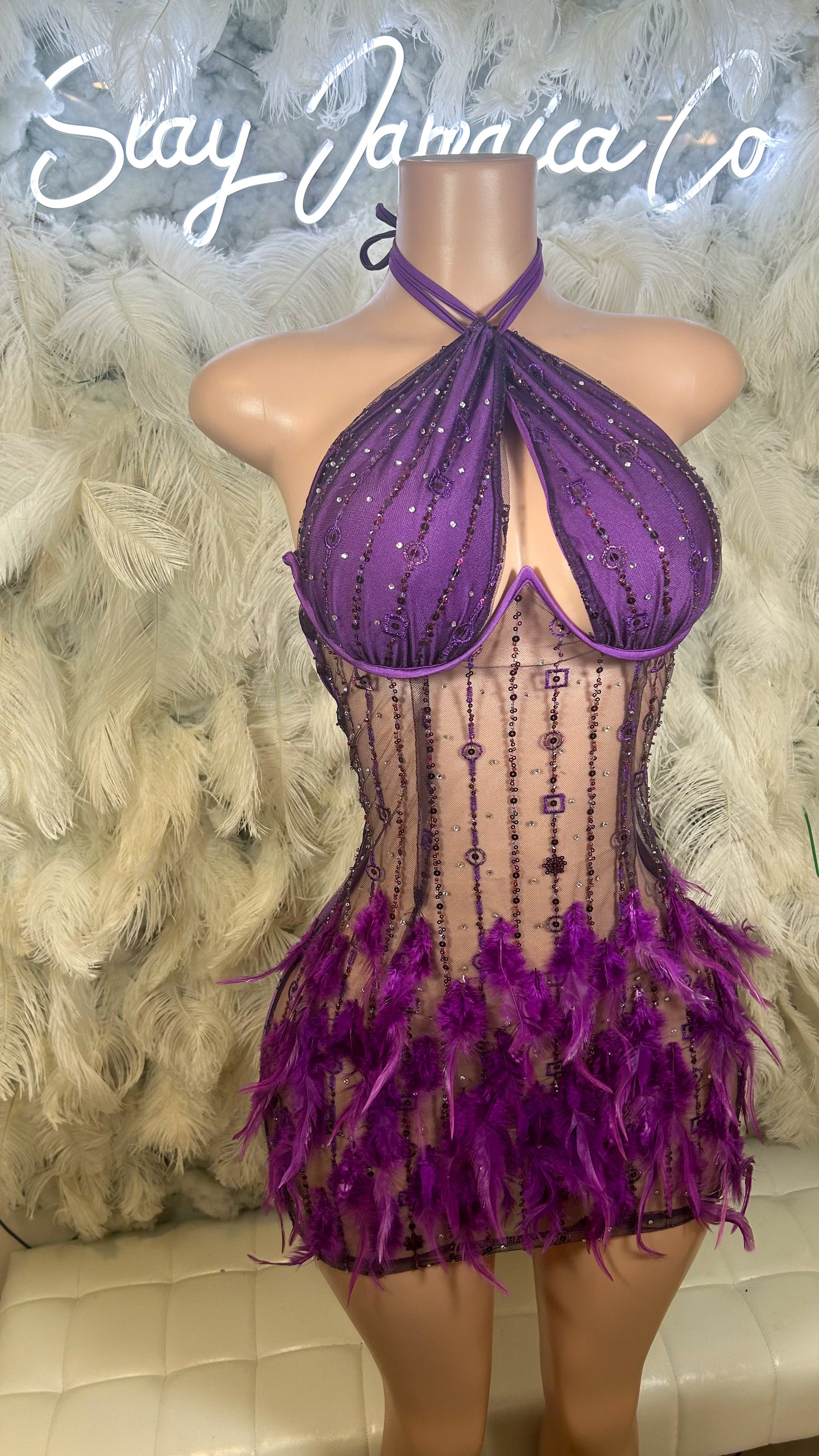 Stuck On You Feather Mini Dress