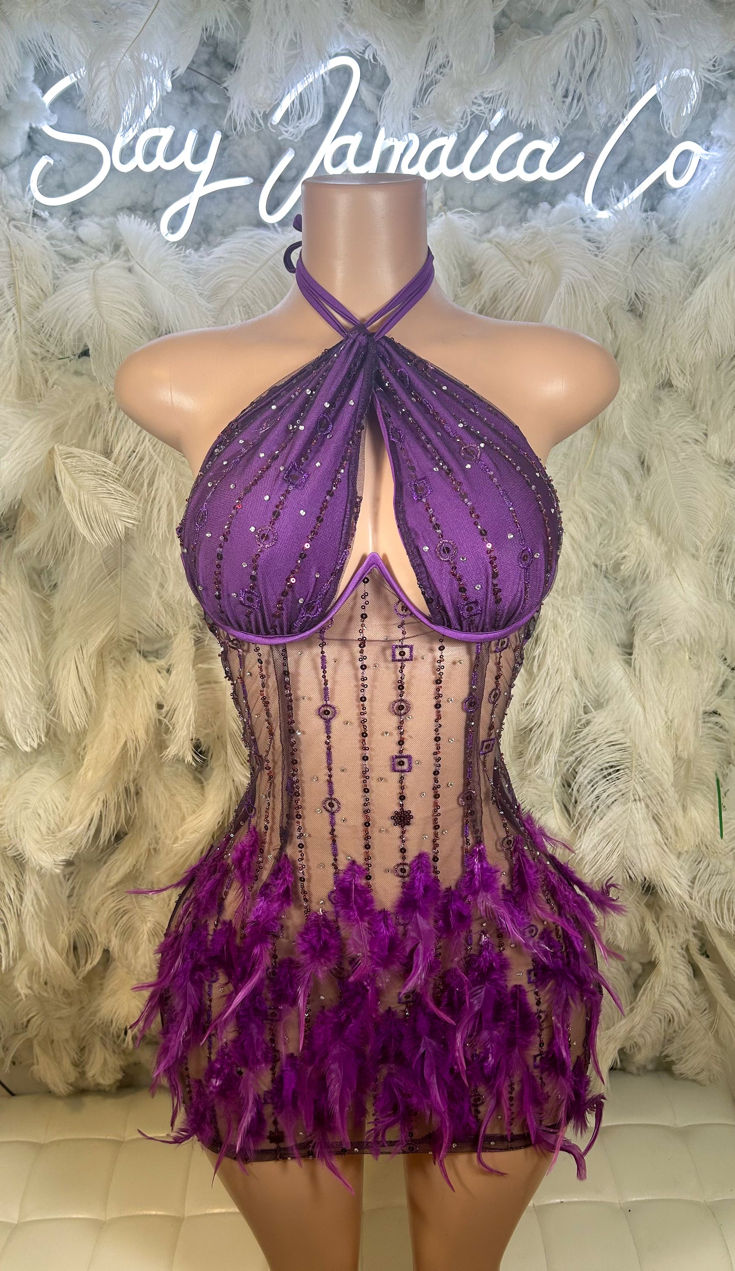 Stuck On You Feather Mini Dress