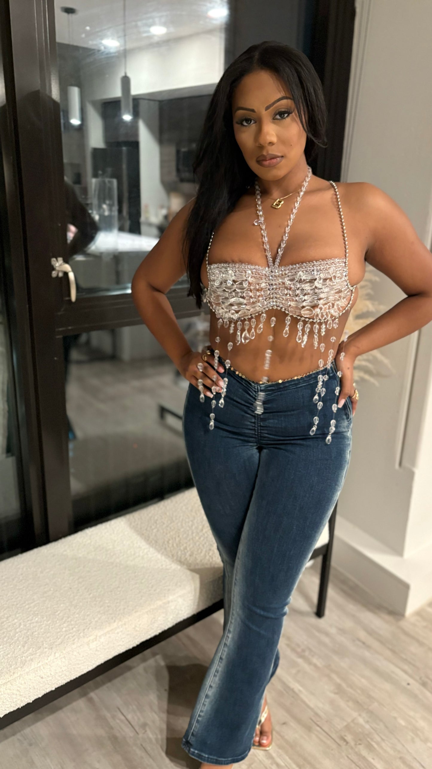 Crystal Tears Beaded Acrylic Crop Top