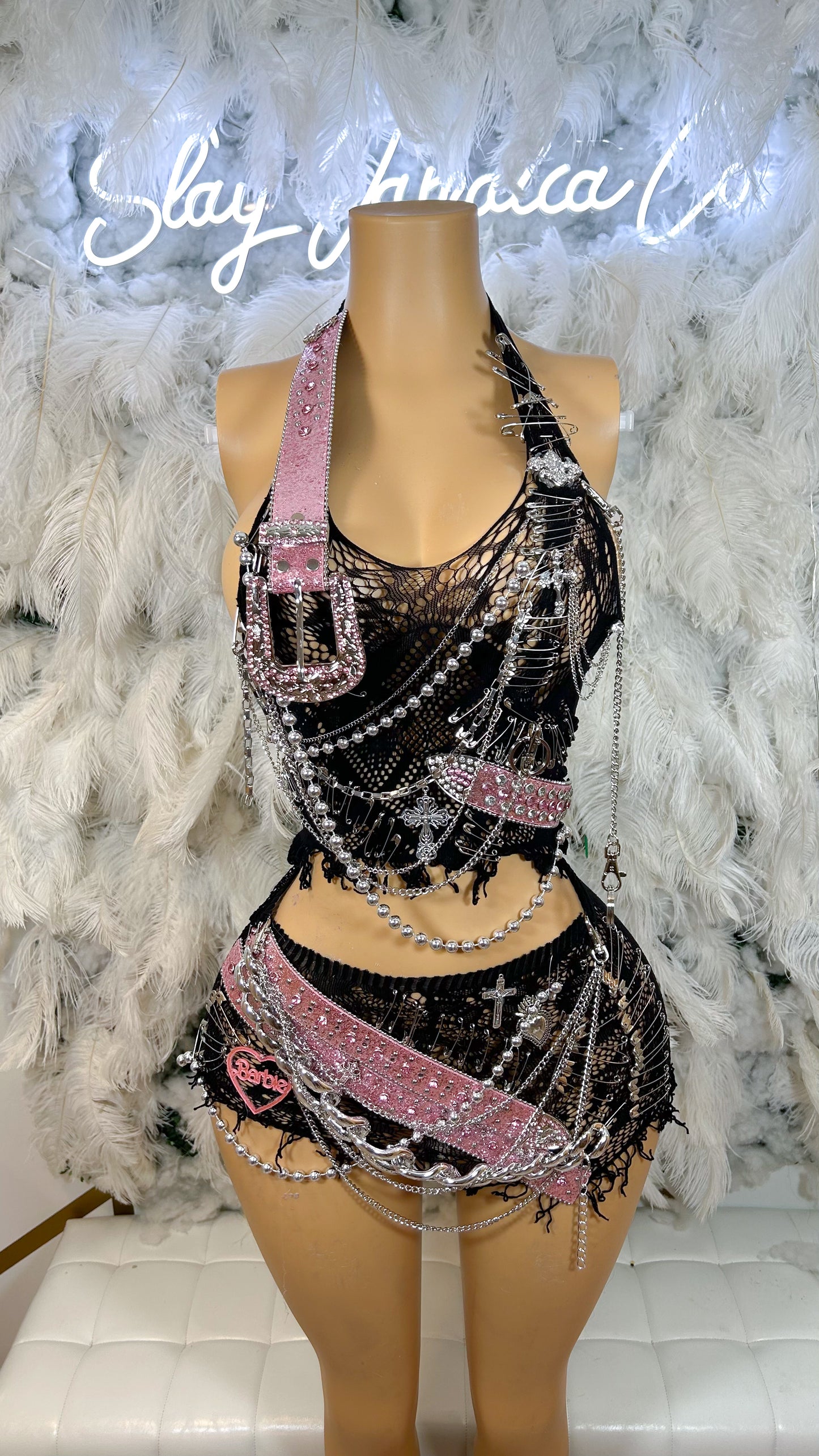 Baddies R Us Embellished Mesh Skirt Set