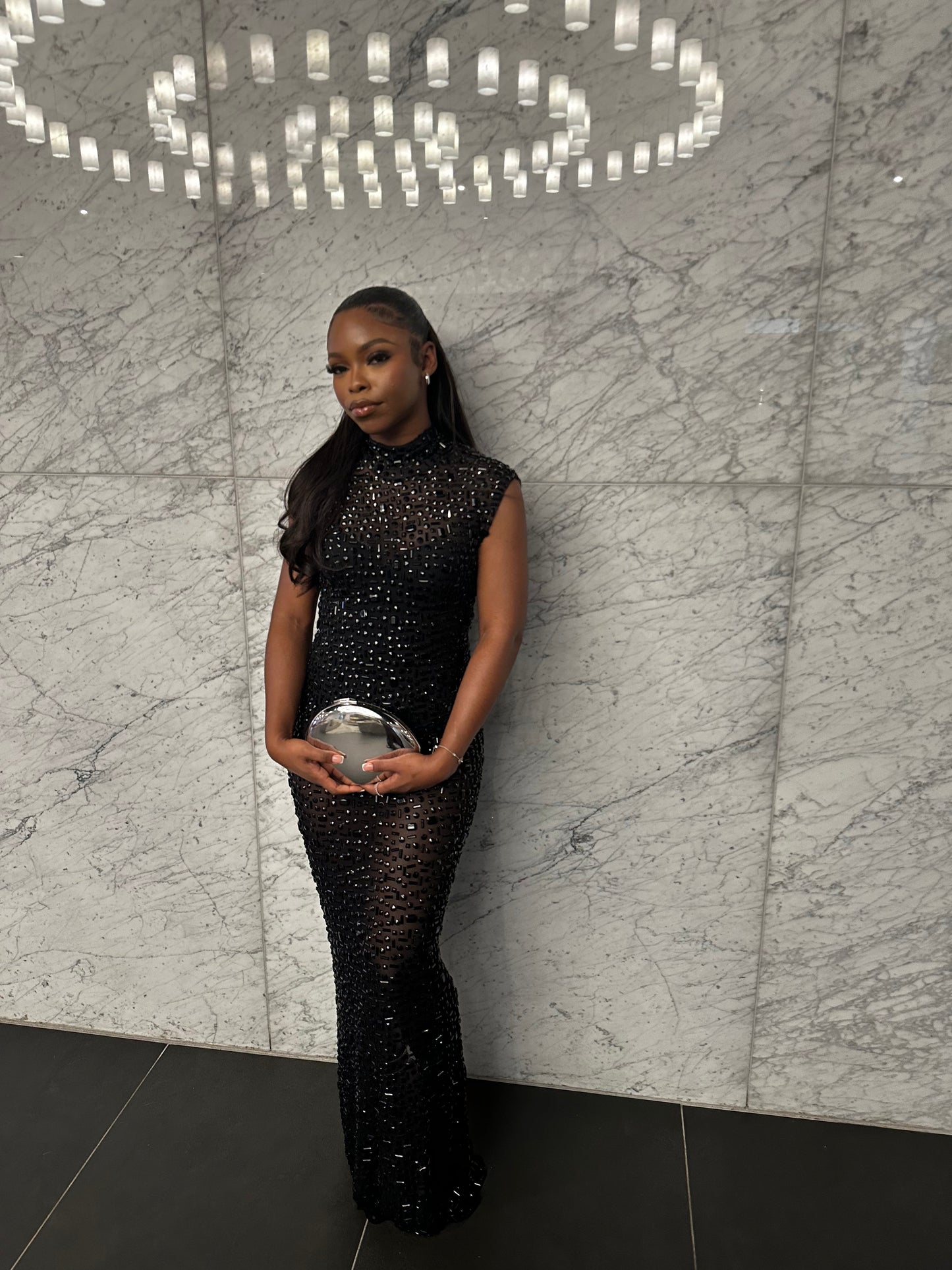 PREORDER ONLY Dazzle Their Eyes Mesh Rhinestone Maxi Dress