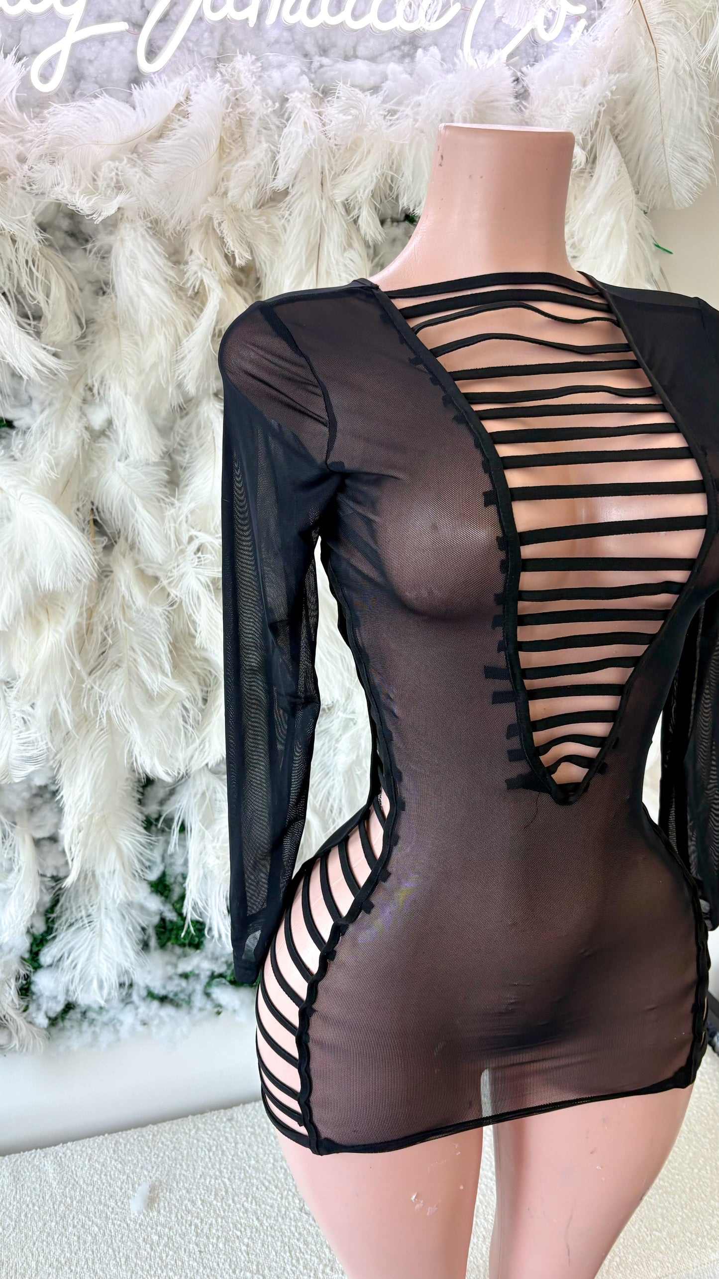 Peek A Boo Mesh Mini Coverup - Black